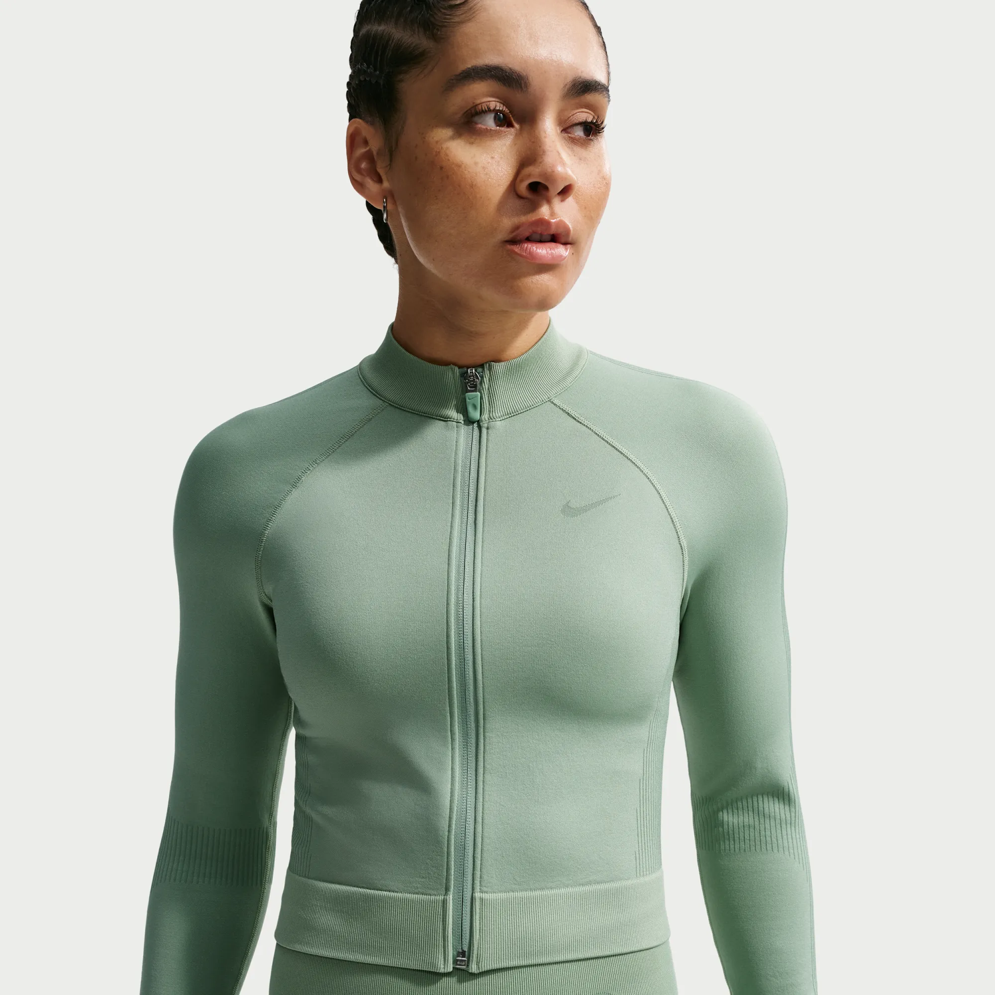 Nike Pro Seamless Women's Full-Zip Training Top - Green - Polyester/Nylon/Elastane