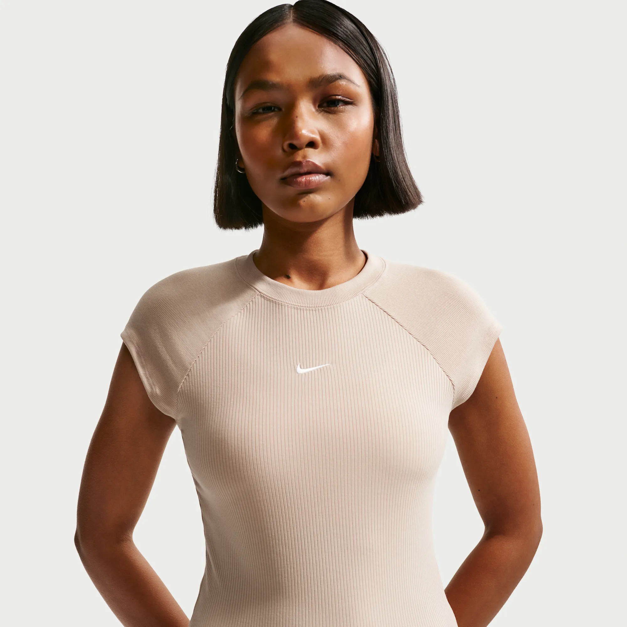Nike Chill Knit Women's Tight Short-Sleeve Ribbed Top - Brown - Polyester/Lyocell/Elastane