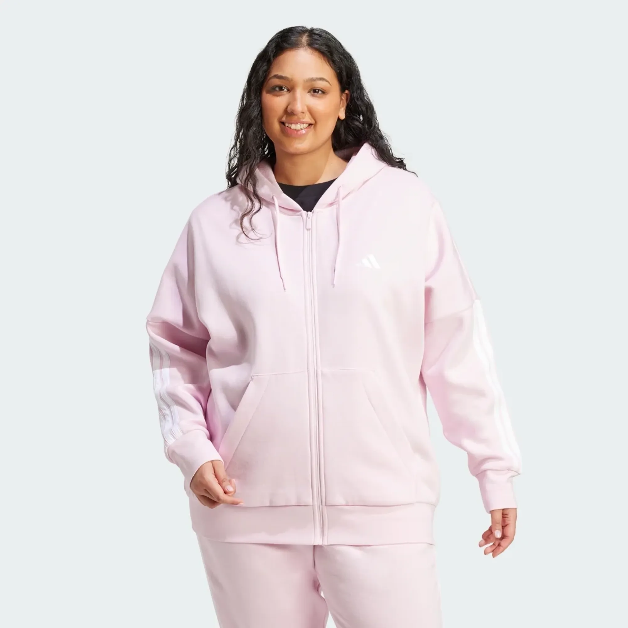adidas Essentials 3-Stripes Full-Zip Fleece Hoodie (Plus Size)