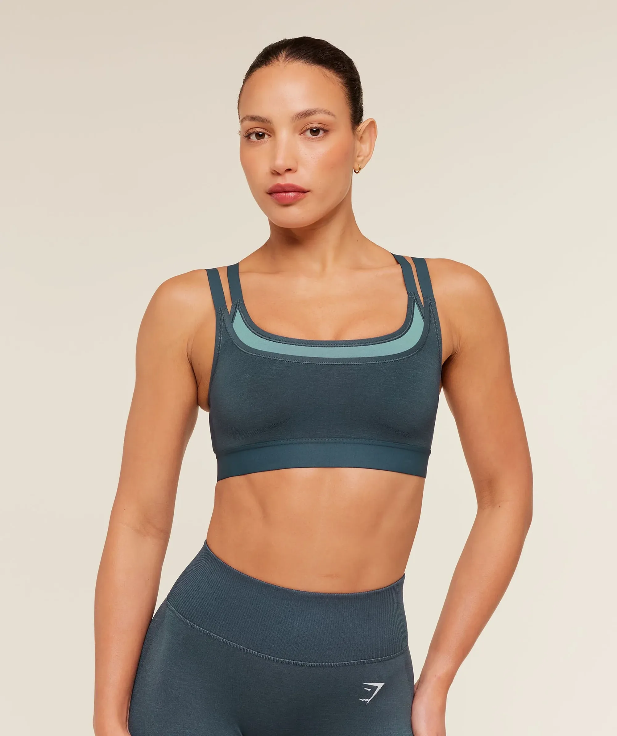 Gymshark Interval Seamless Medium Support  Sports Bra - Stealth Blue/Storm Blue