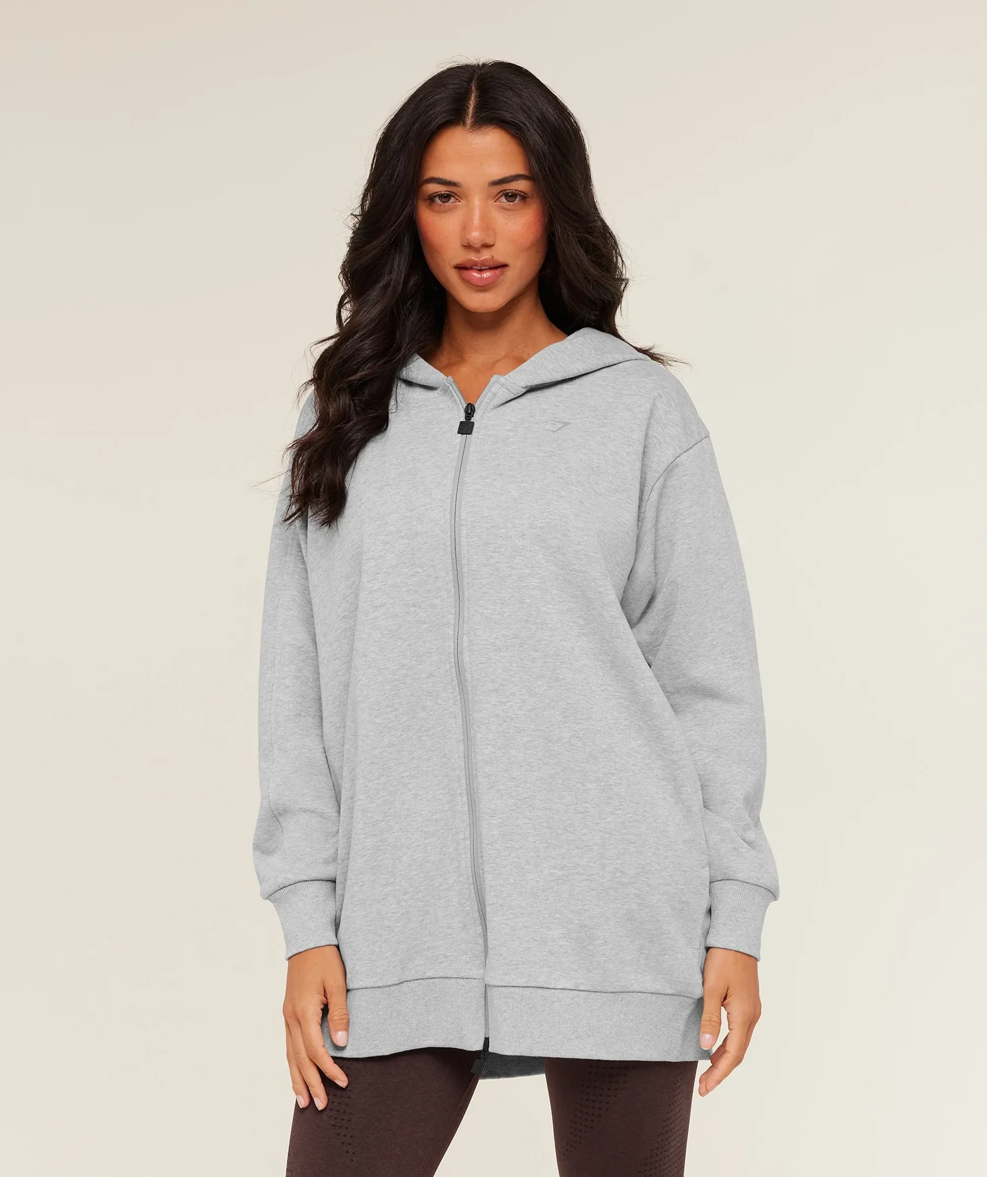 Gymshark Covered Longline Zip Up Hoodie - Light Grey Core Marl