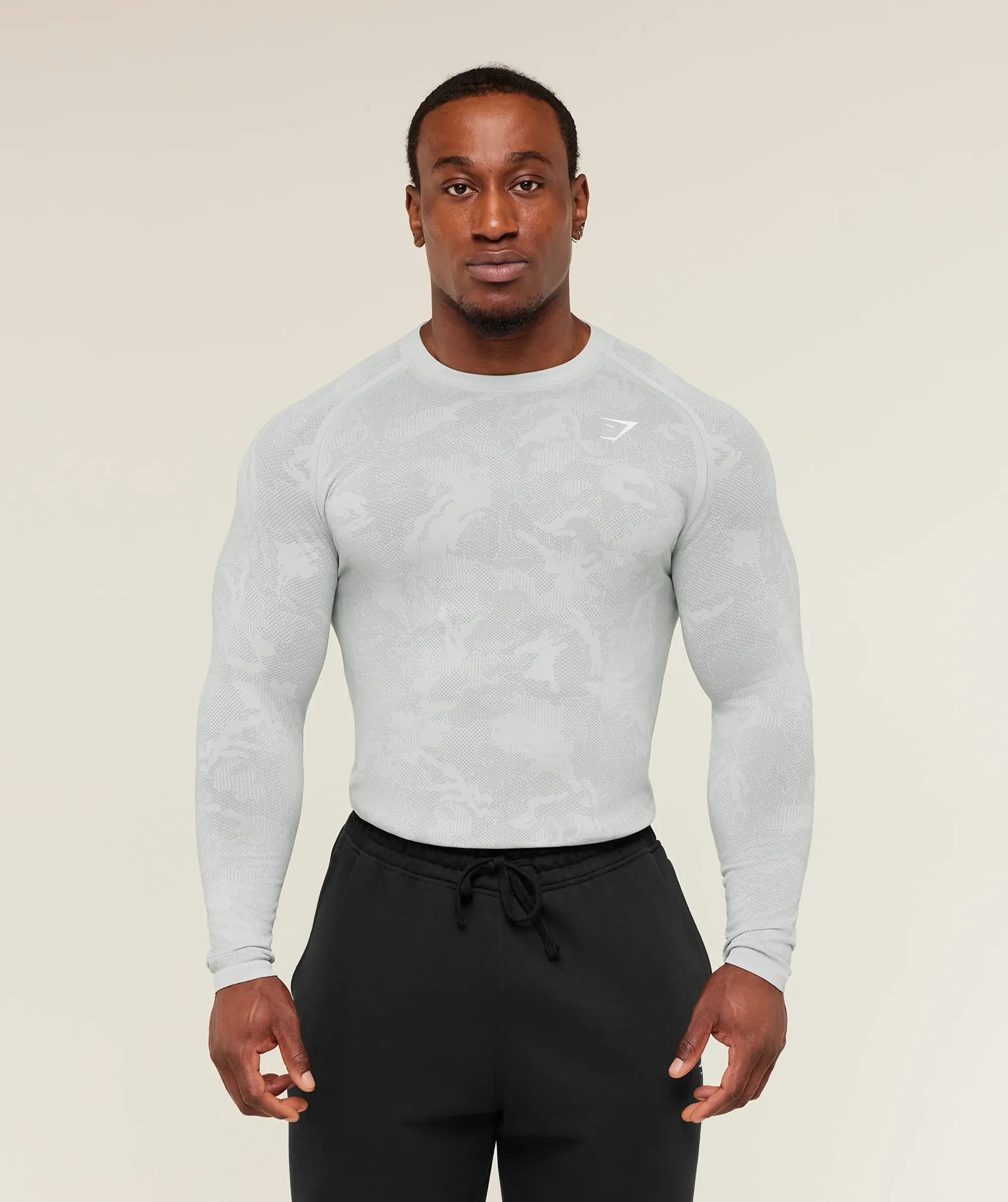 Gymshark Geo Seamless Long Sleeve T-Shirt - Light Grey/Smokey Grey