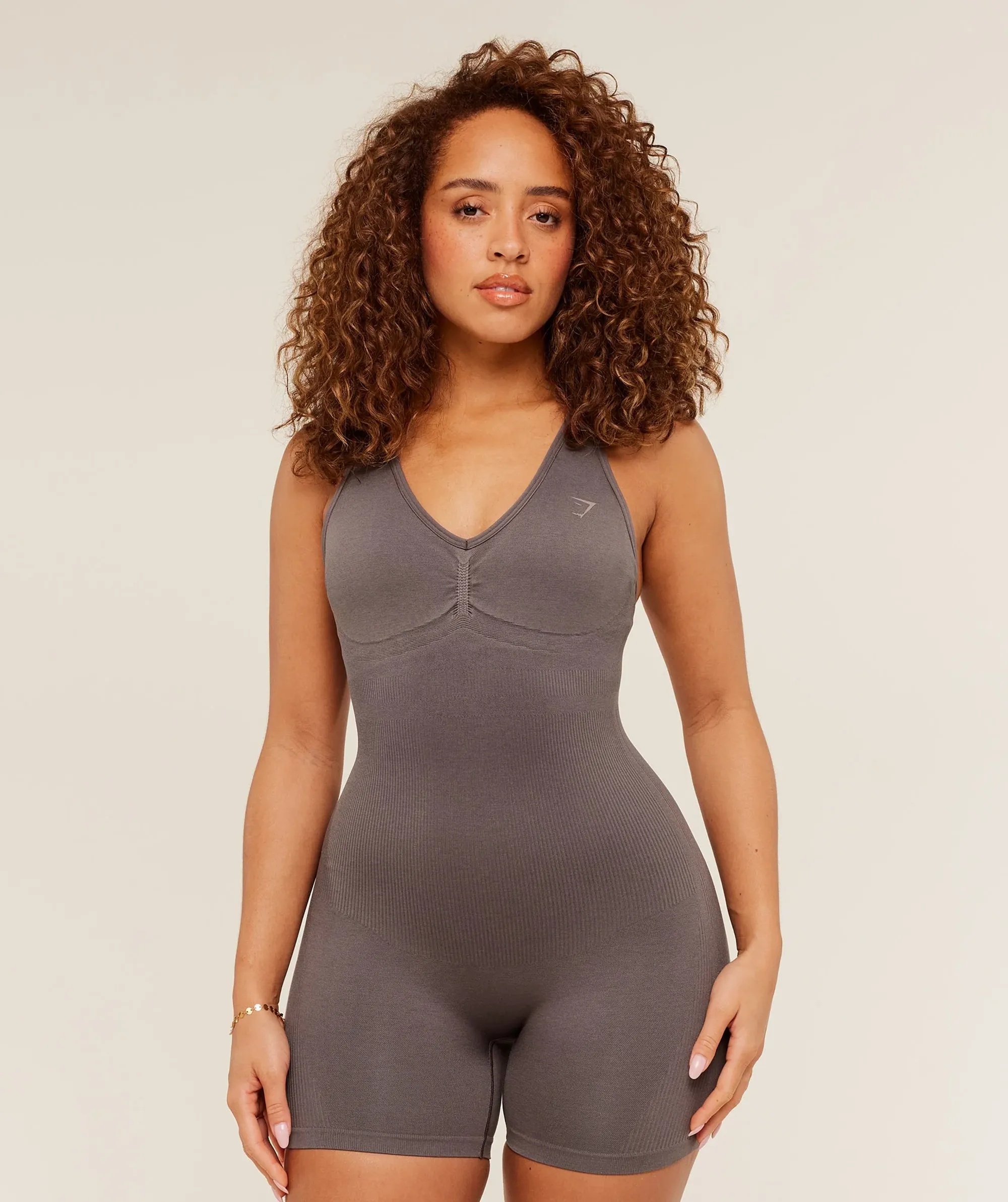 Gymshark Lift Seamless Strappy All in One - Cool Brown