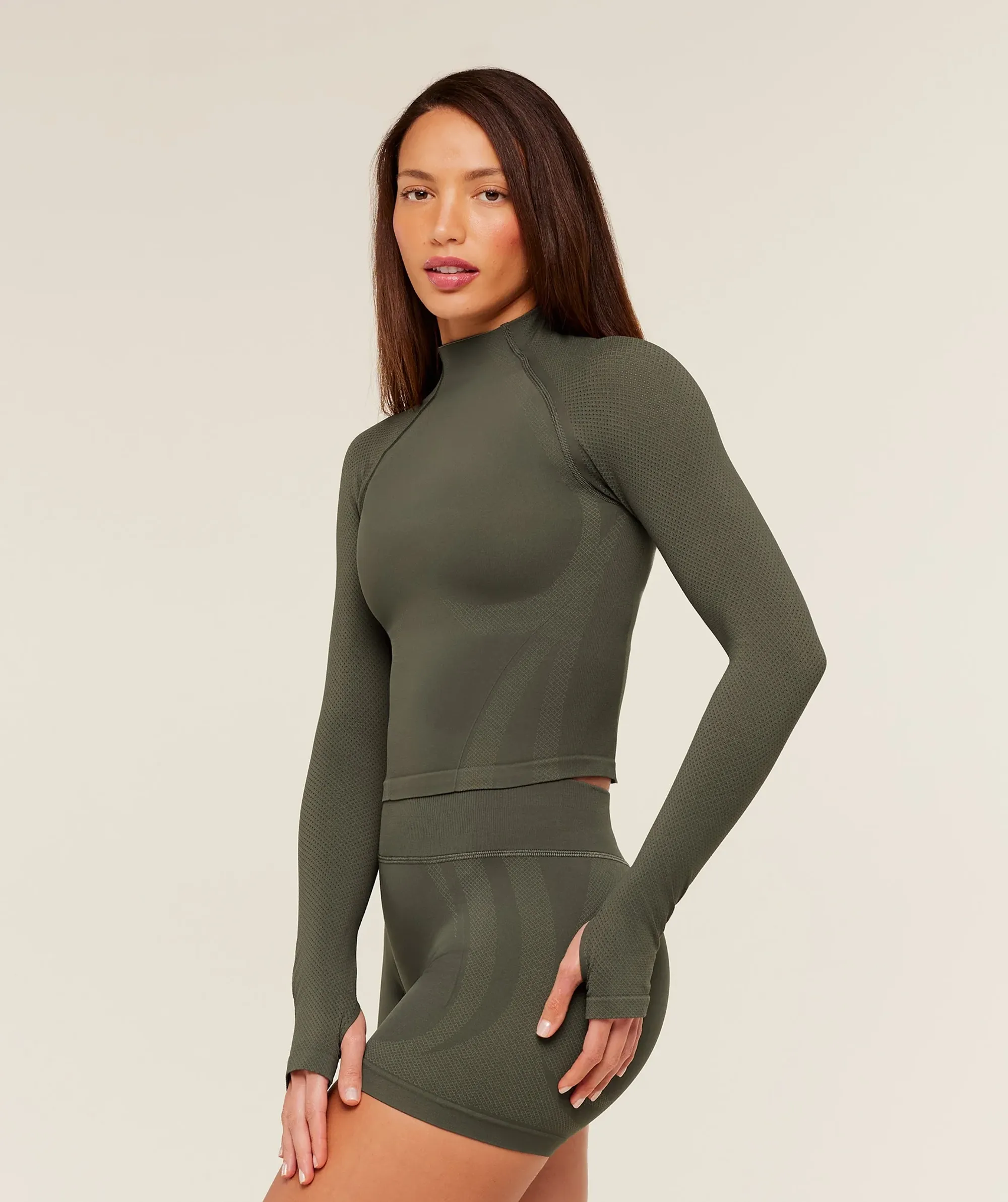 Gymshark Weekend Seamless Long Sleeve Top -  Strength Green /  Grounded Green