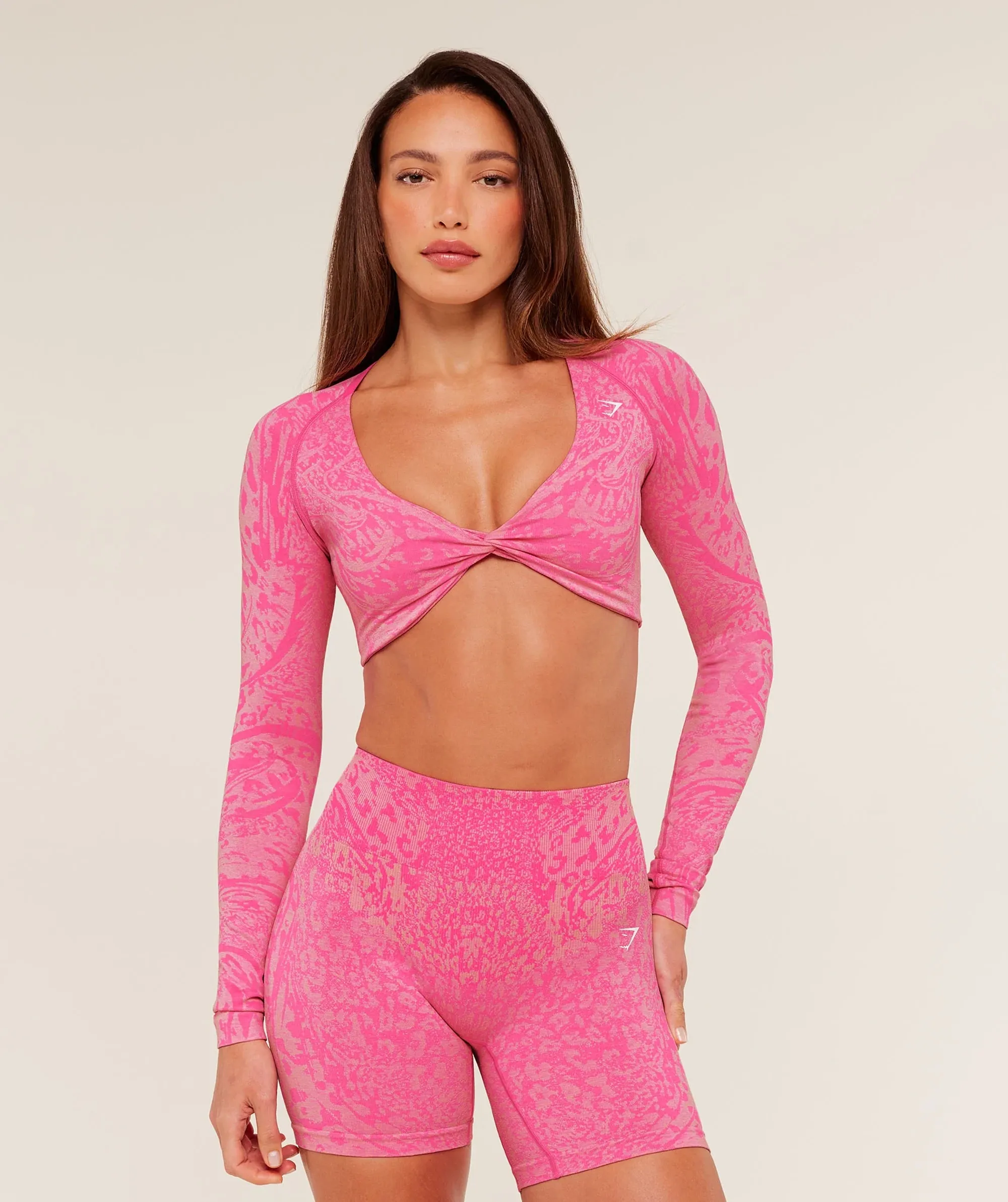Gymshark Adapt Animal X Whitney Long Sleeve Crop Top - Electric Pink /  Sorbet Yellow