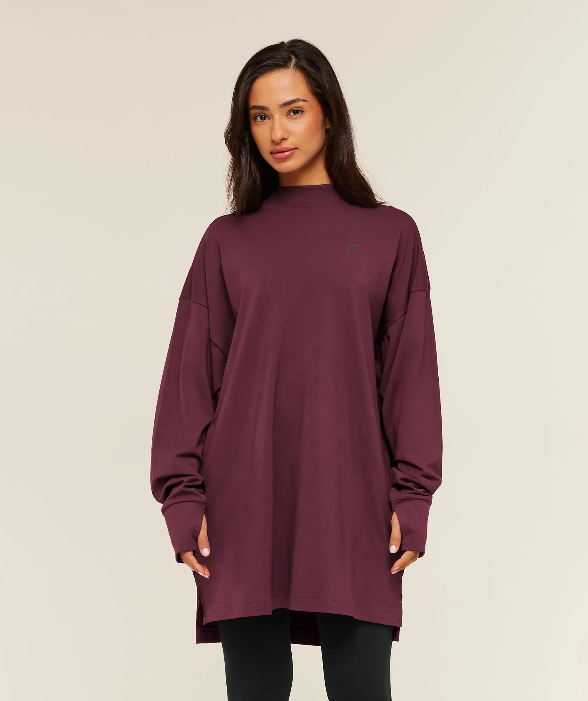 Gymshark Covered Longline Cotton Long Sleeve Top - GS Impact Burgundy