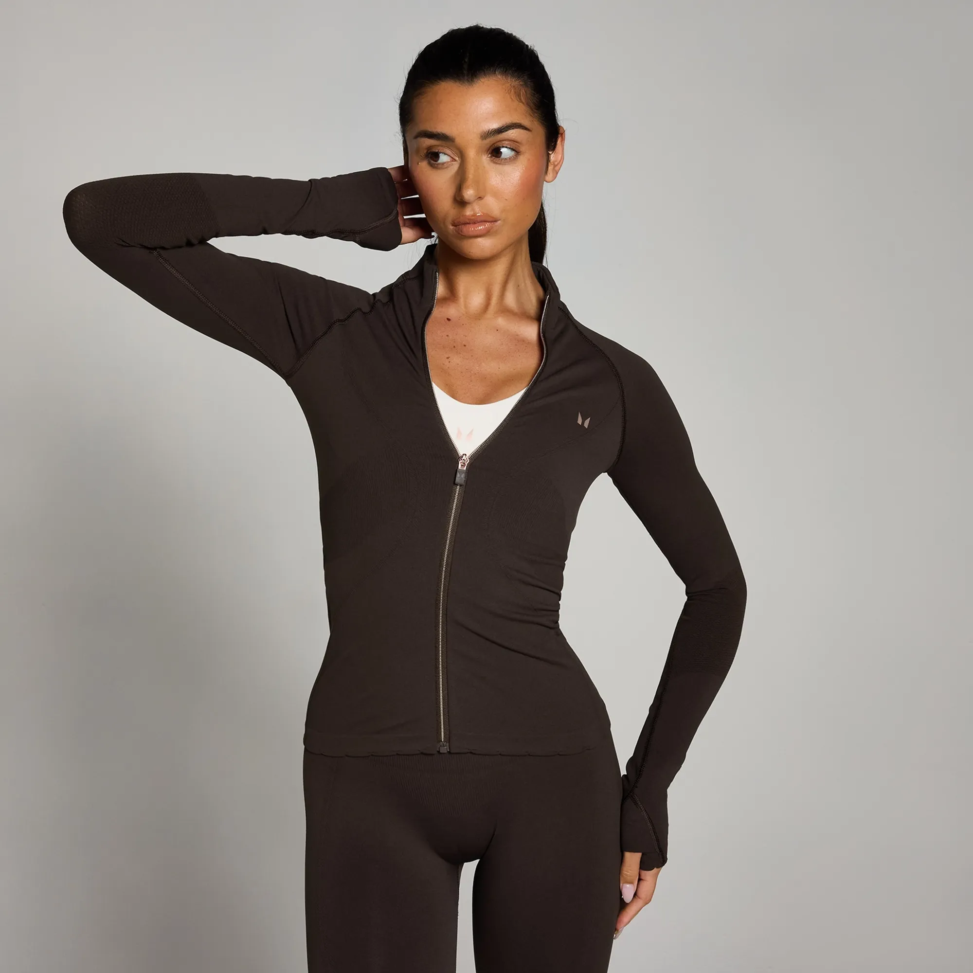 MP Women's Tempo Ultra Seamless Zip Up Jacket - Ground Coffee - XXL