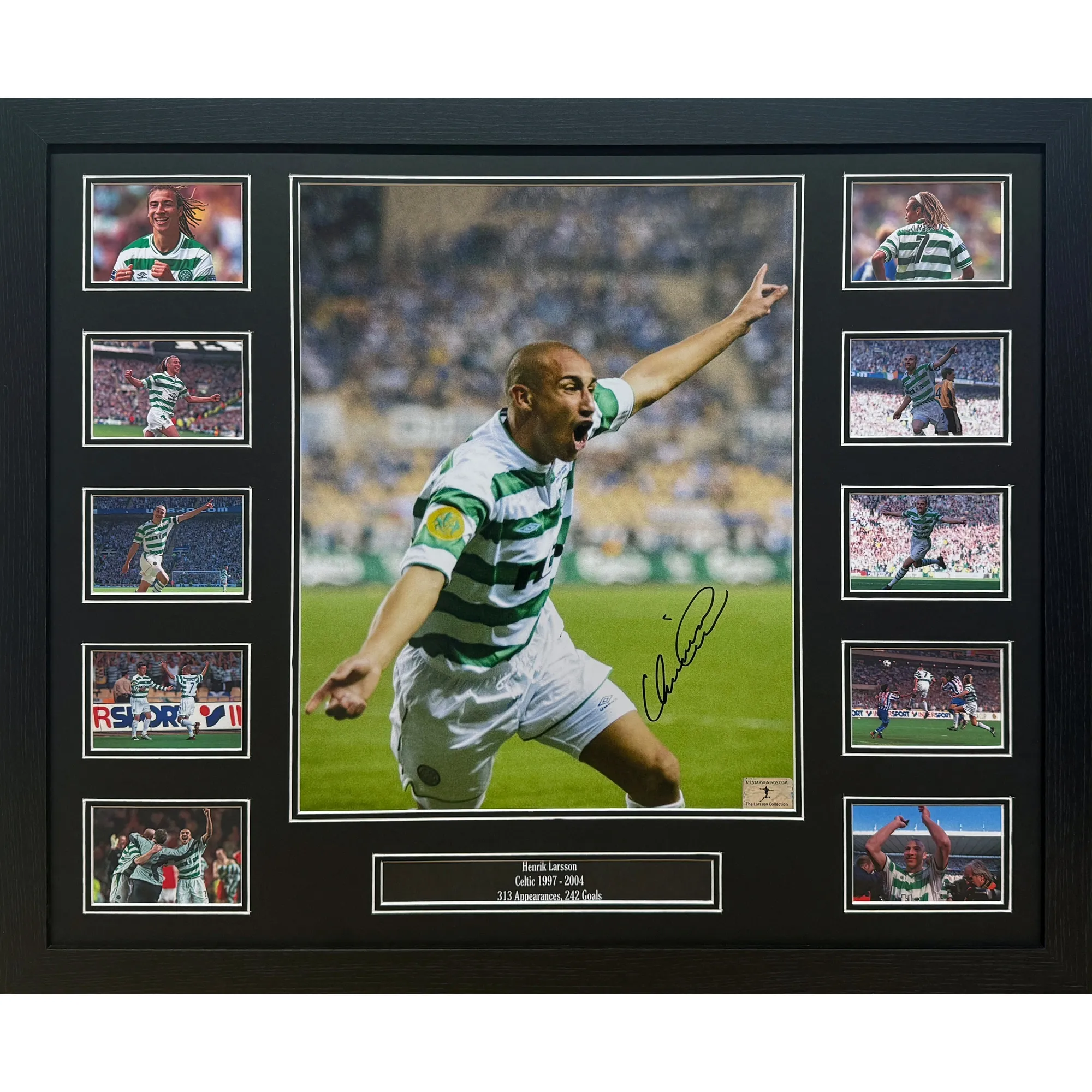 Framed Henrik Larsson Signed 16x12 Photo 2003 UEFA Cup Final