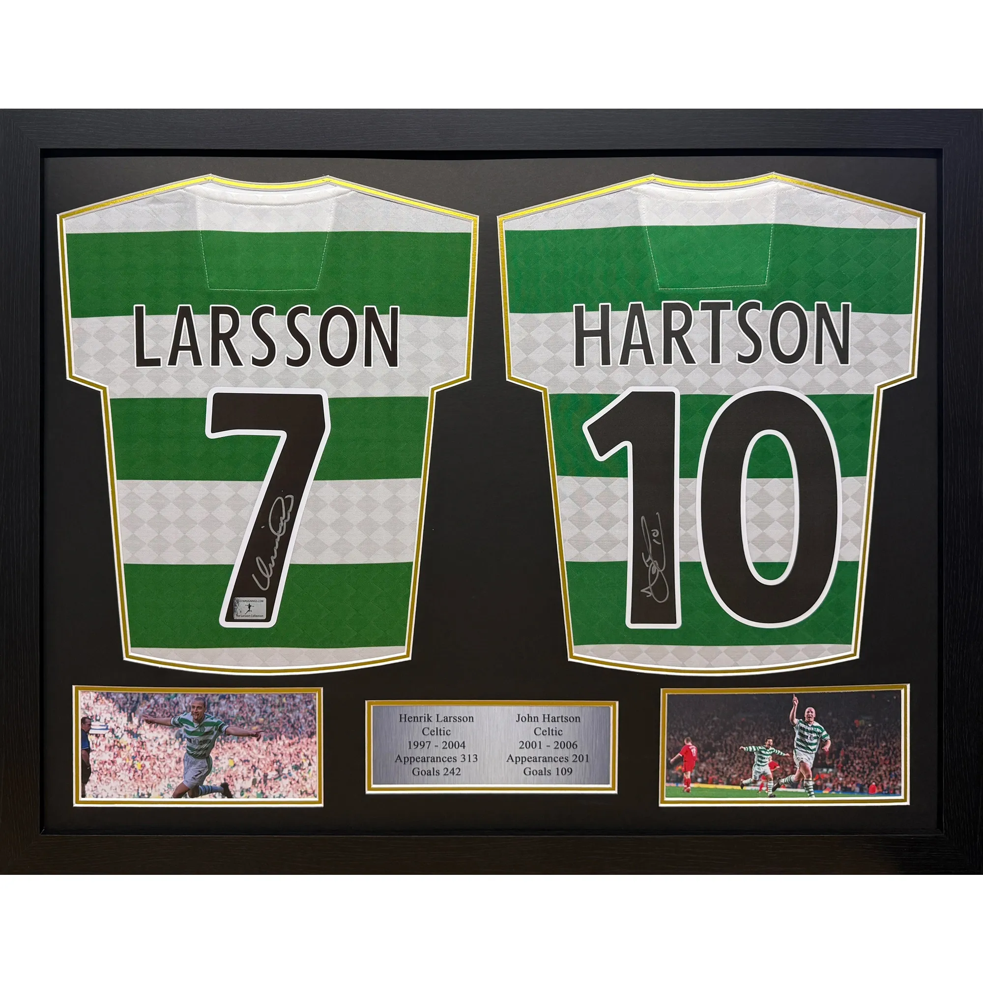 Celtic Henrik Larsson John Hartson Double Signed Framed Shirt Display
