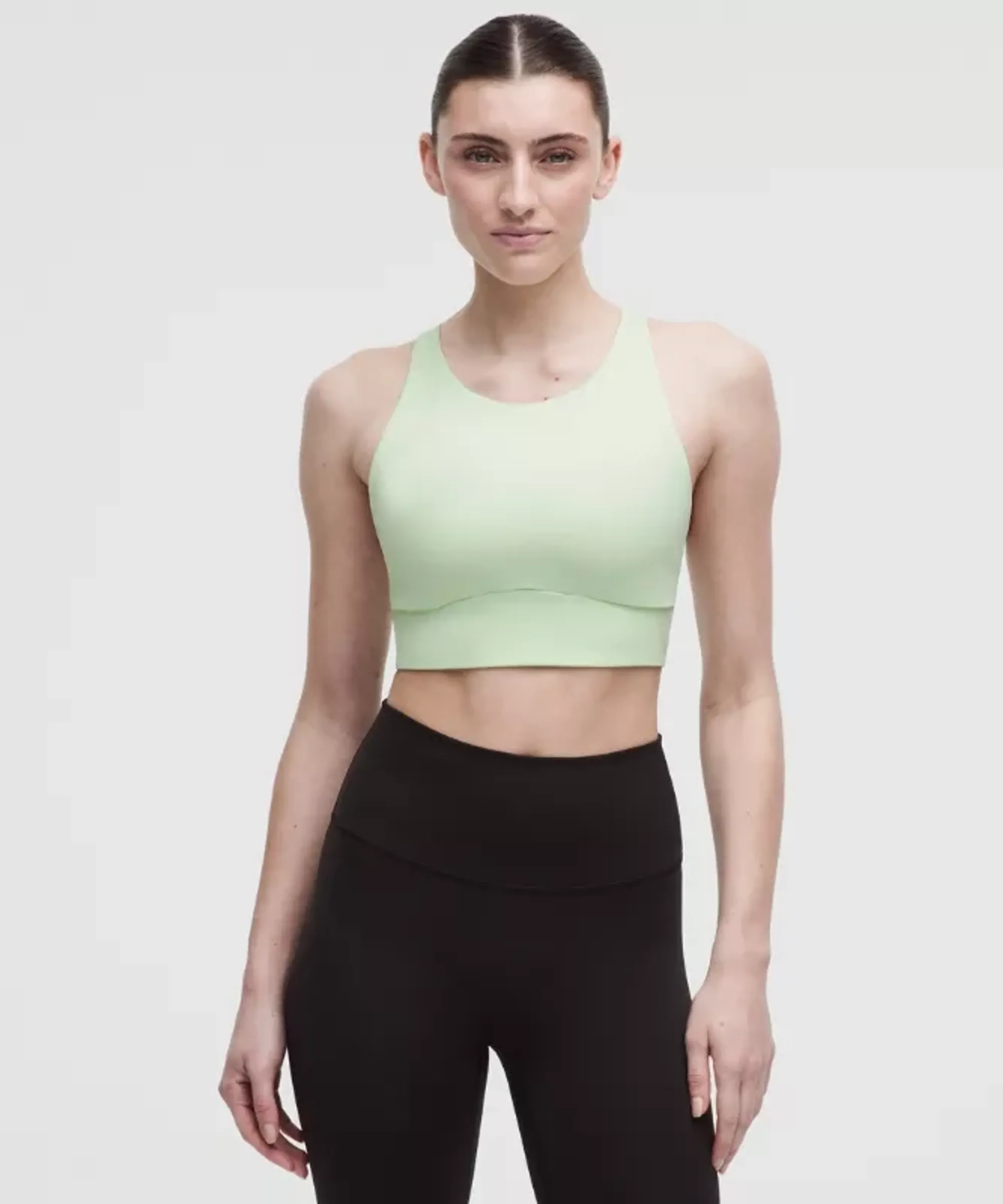 lululemon – Women's Energy High-Neck Longline Sports Bra Evolve Medium Support, B-D Cups – Color Green/Pastel – Size Large