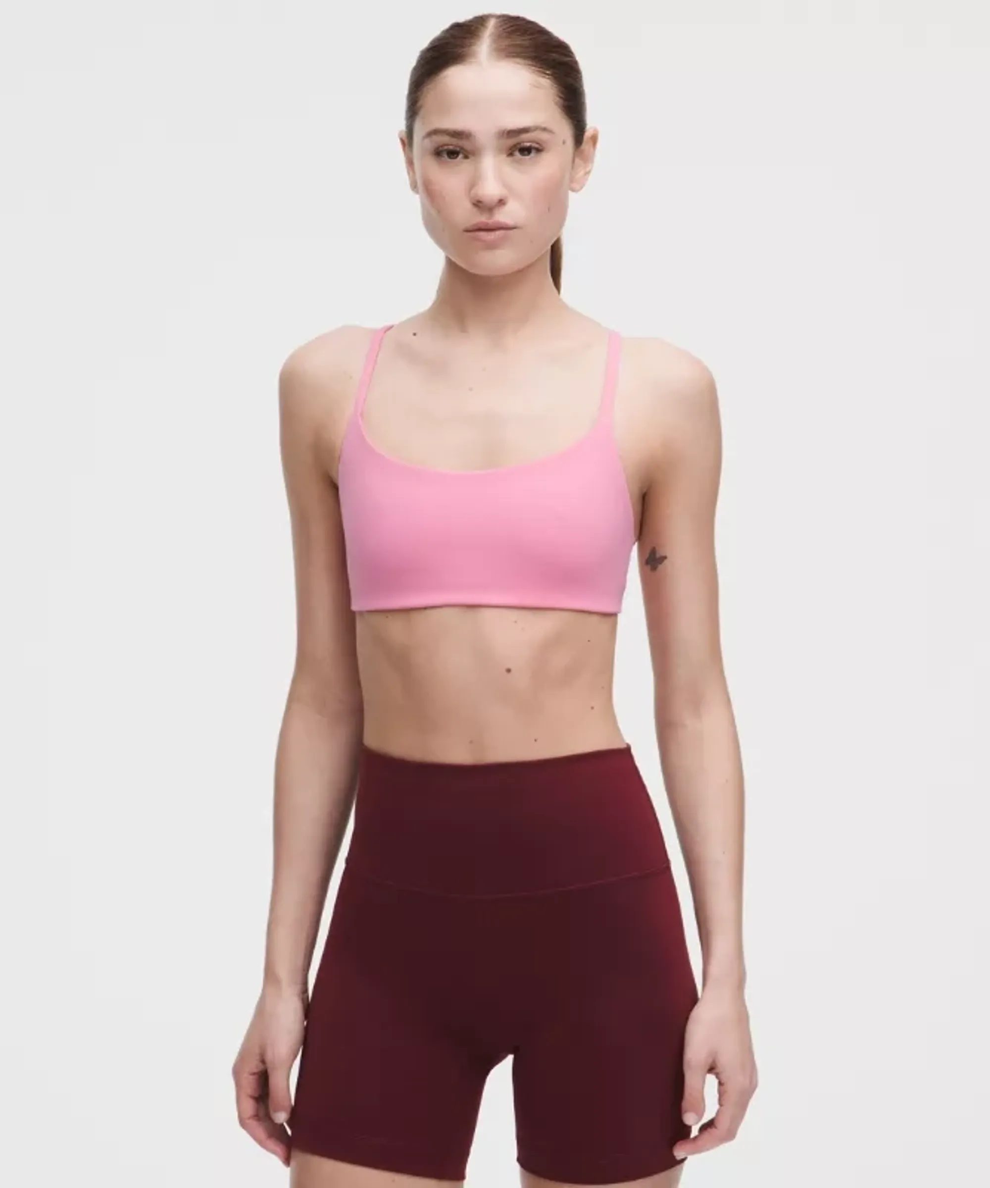 lululemon – Women's Wunder Train Strappy Racer Sports Bra Light Support, A/B Cup – Color Pink – Size 10