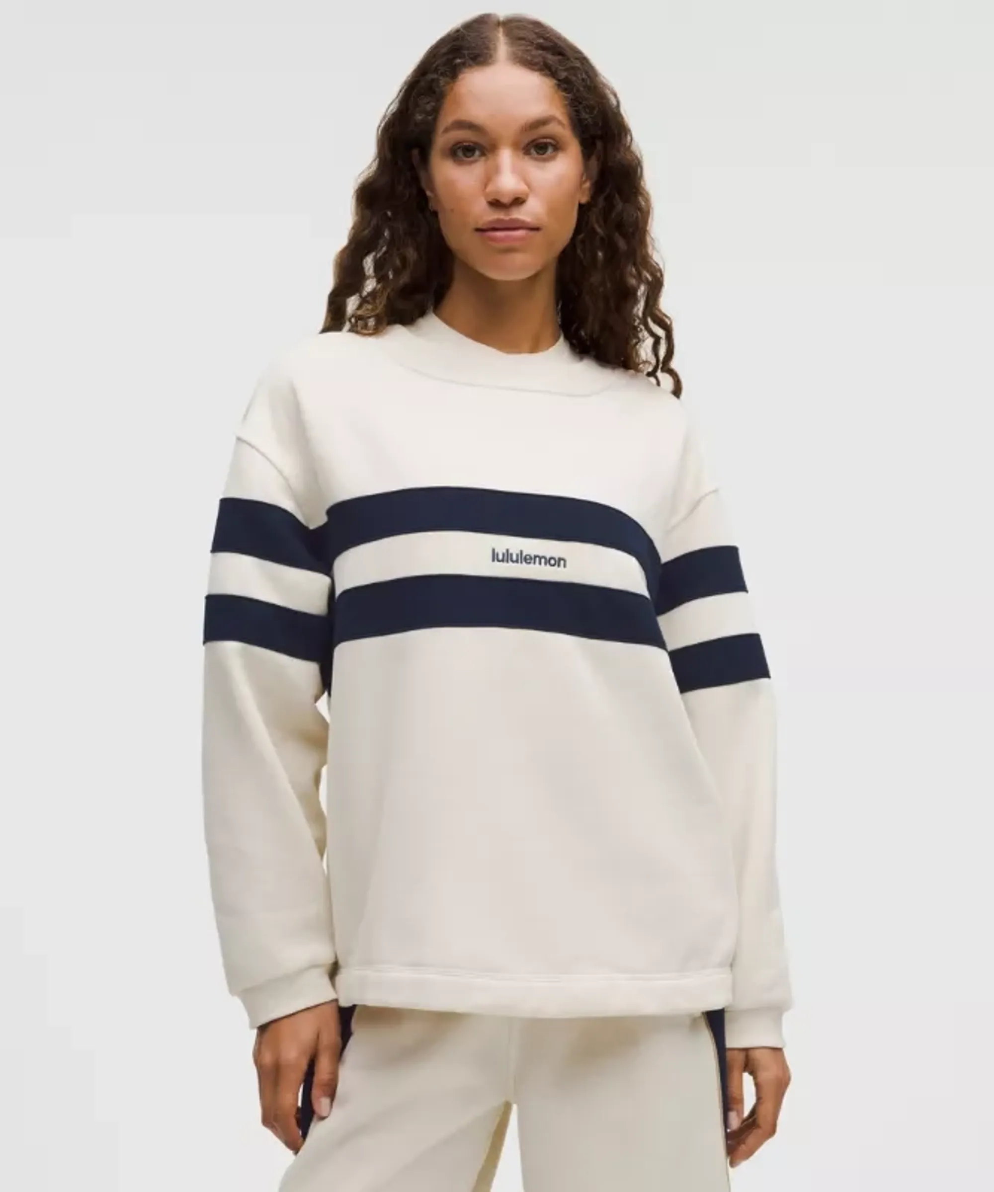 lululemon – Women's Steady State Oversized Pullover Sweater Stripe – Color Navy White Blue – Size Large