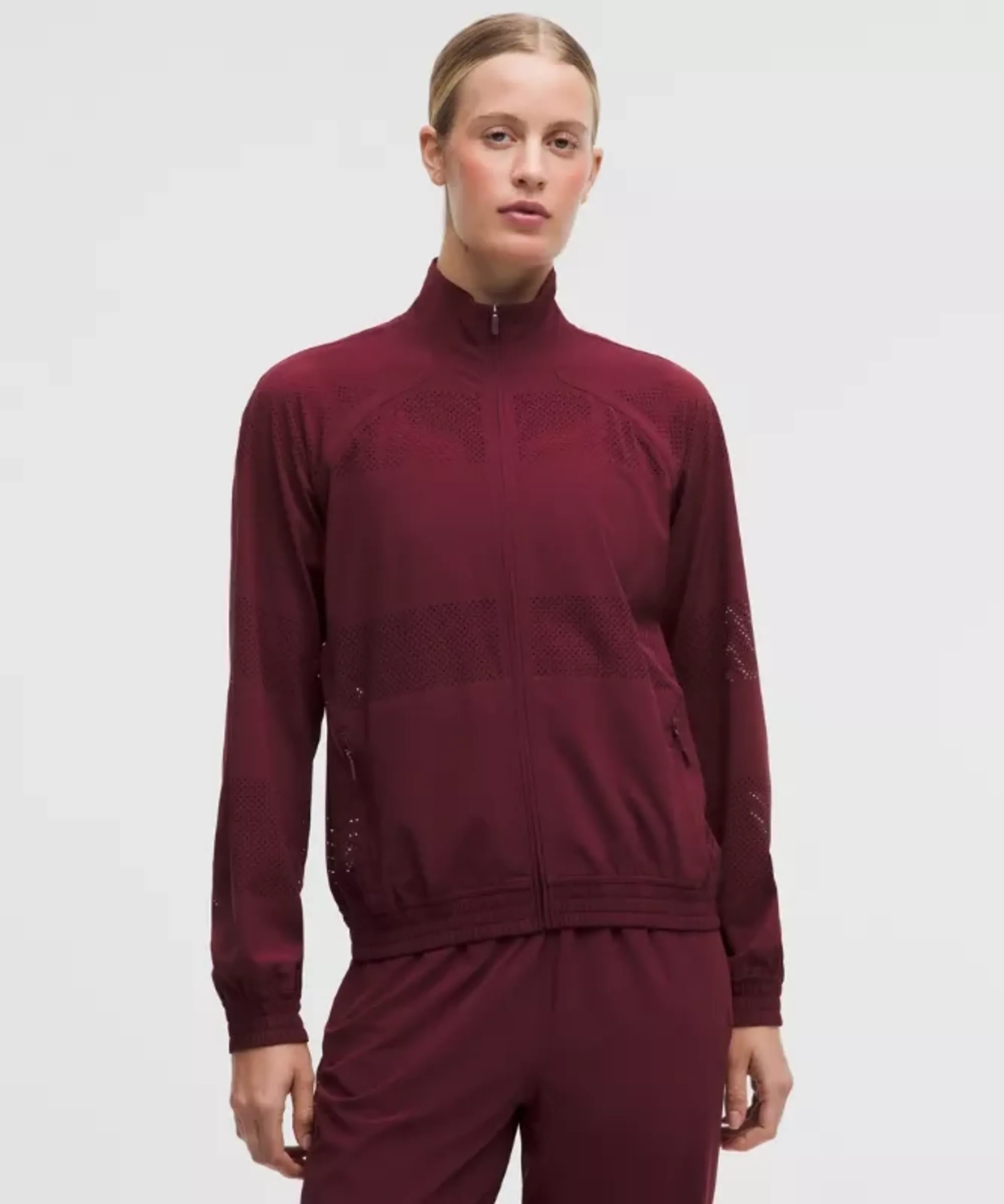 lululemon – Women's Adapted State Track Jacket Perforated Stripe – Color Burgundy/Red – Size 0