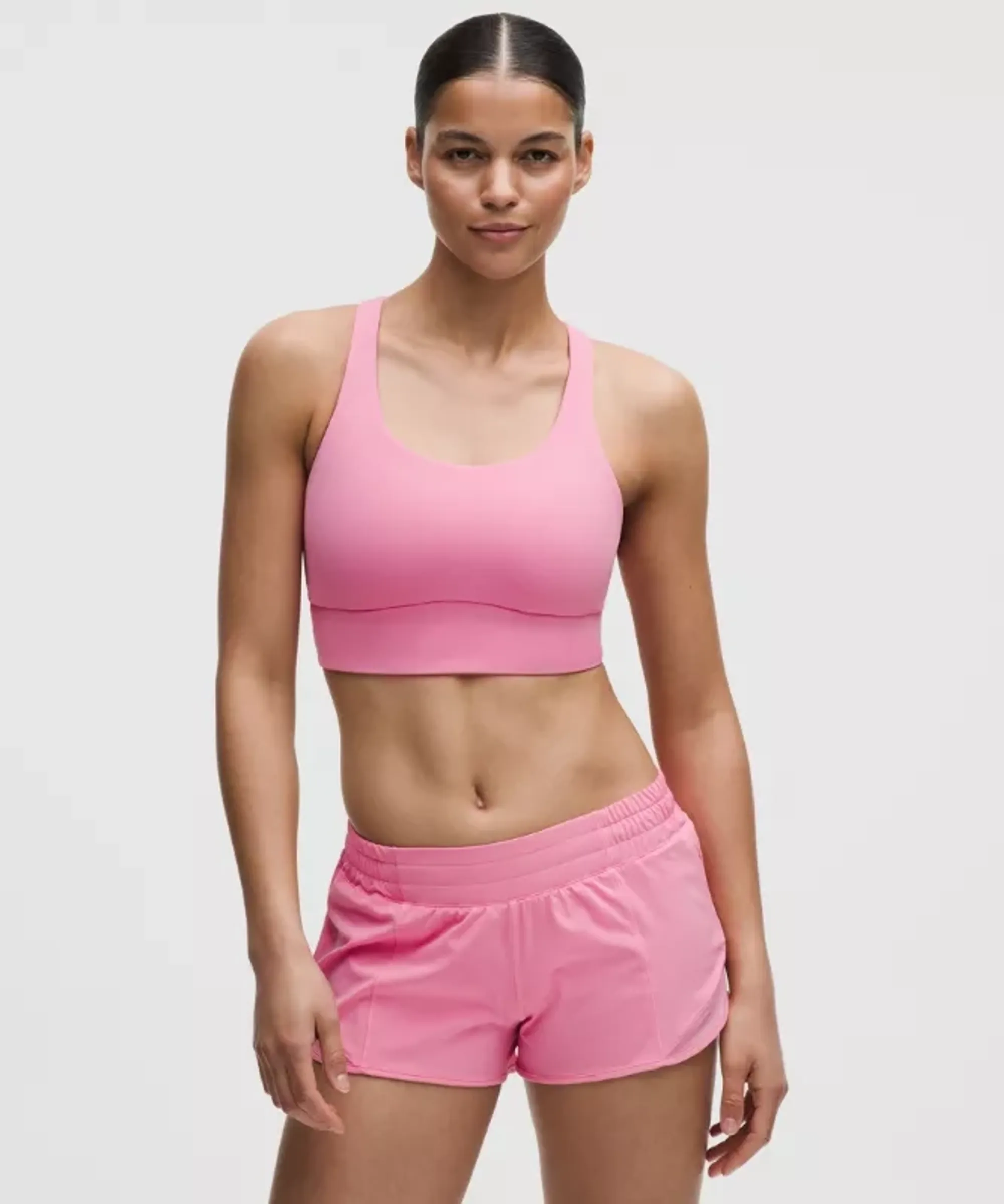 lululemon – Women's Energy Longline Sports Bra Medium Support, B-D Cups Evolve – Color Pink – Size Large