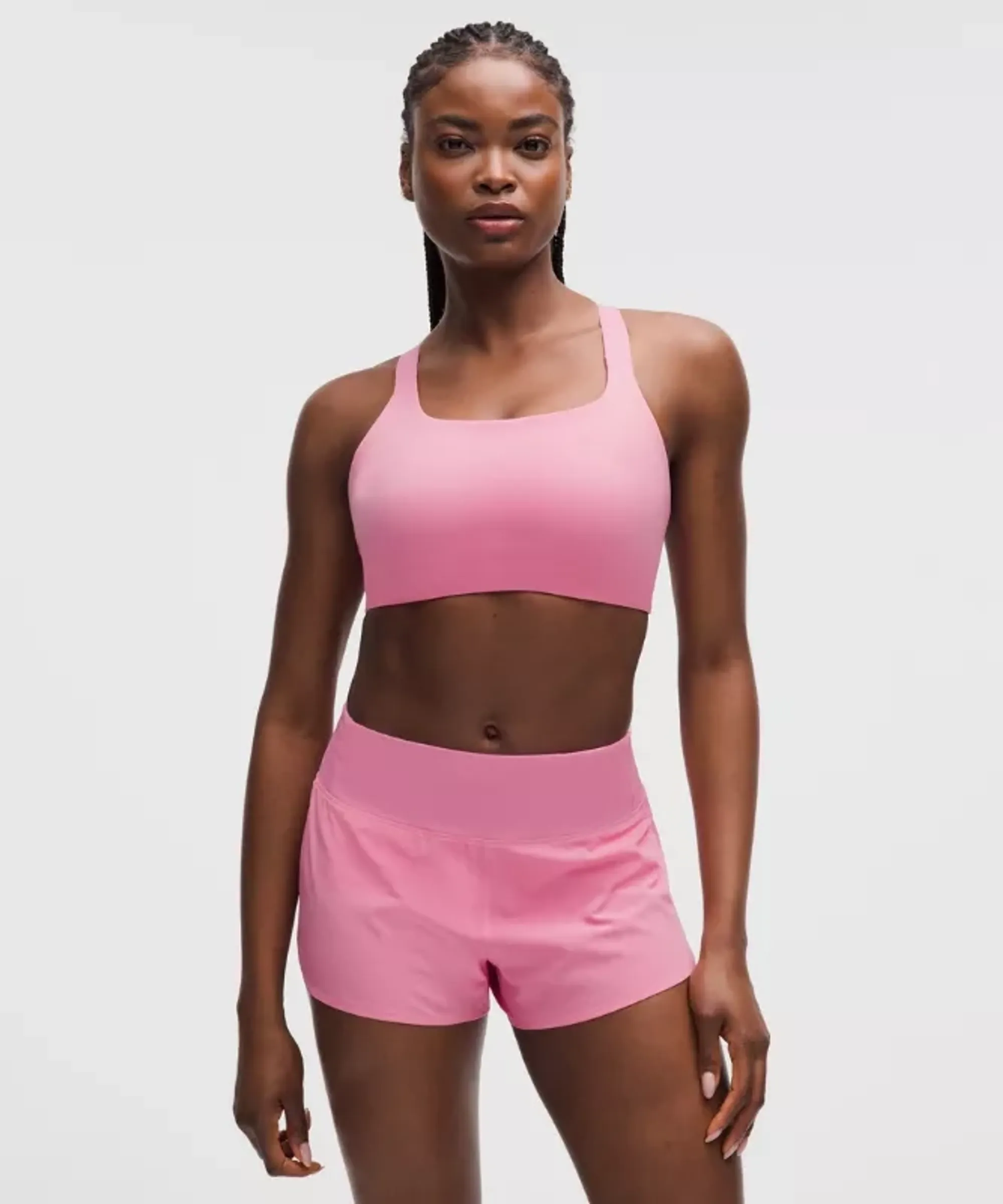 lululemon – Women's Ultralu Square-Neck Workout Sports Bra Medium Support, D/DD Cup – Color Pink – Size 10