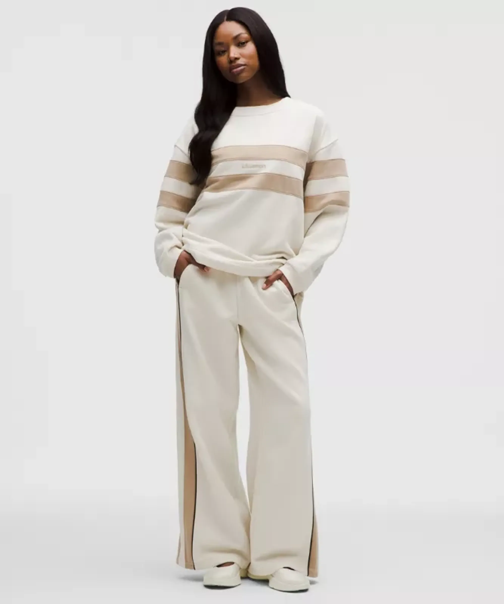 lululemon – Women's Steady State Oversized Track Pants Stripe – Color Khaki/Black/White – Size Large