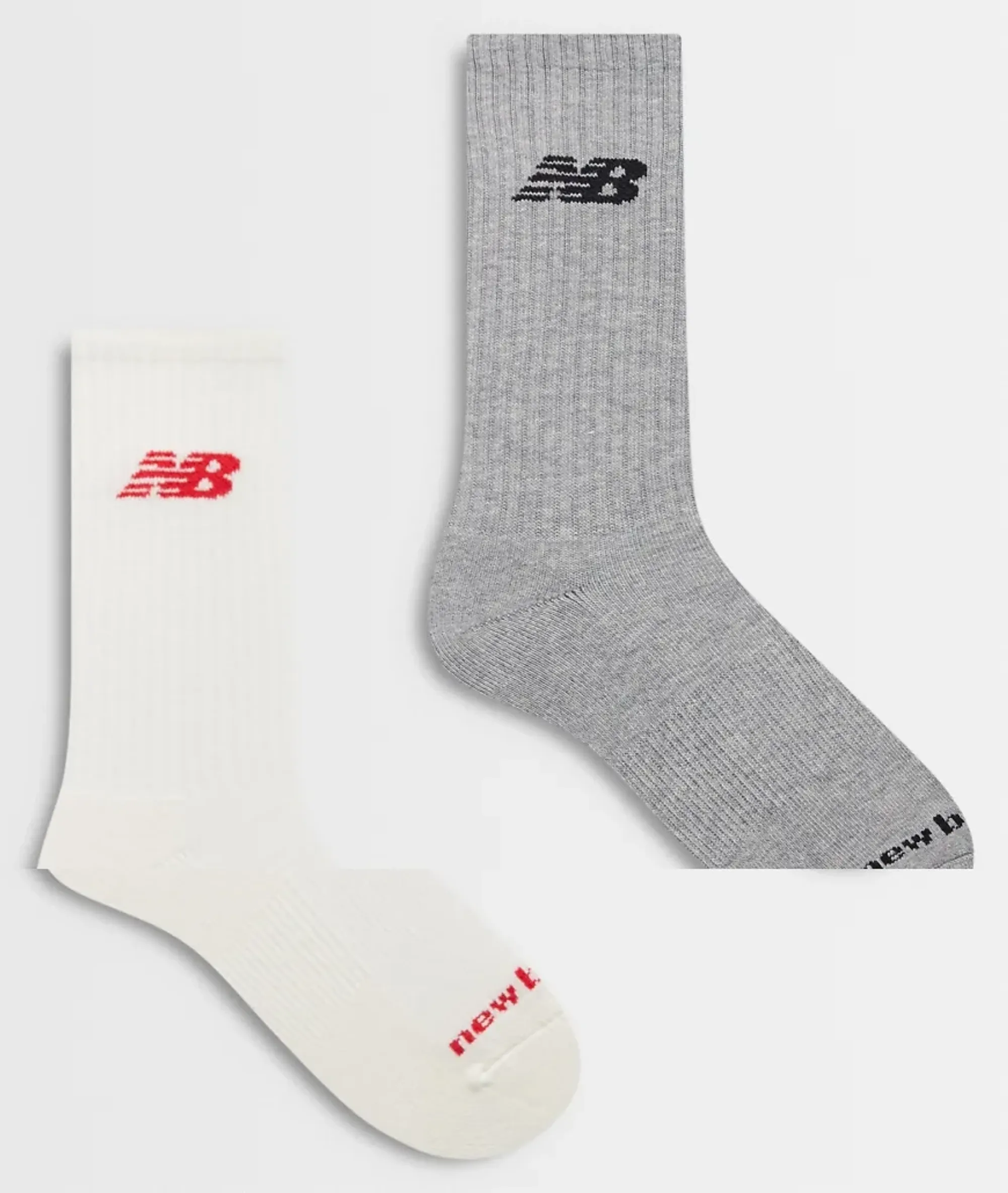 New Balance Embroidery Graphic Midcrew Socks In Grey And White 2 Pack-Multi