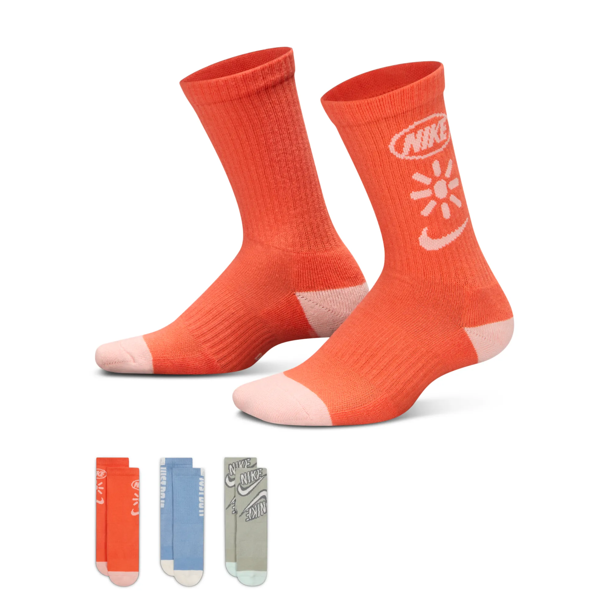 Nike Everyday Plus Kids' Cushioned Crew Socks (3-Pair) - Multi-Colour