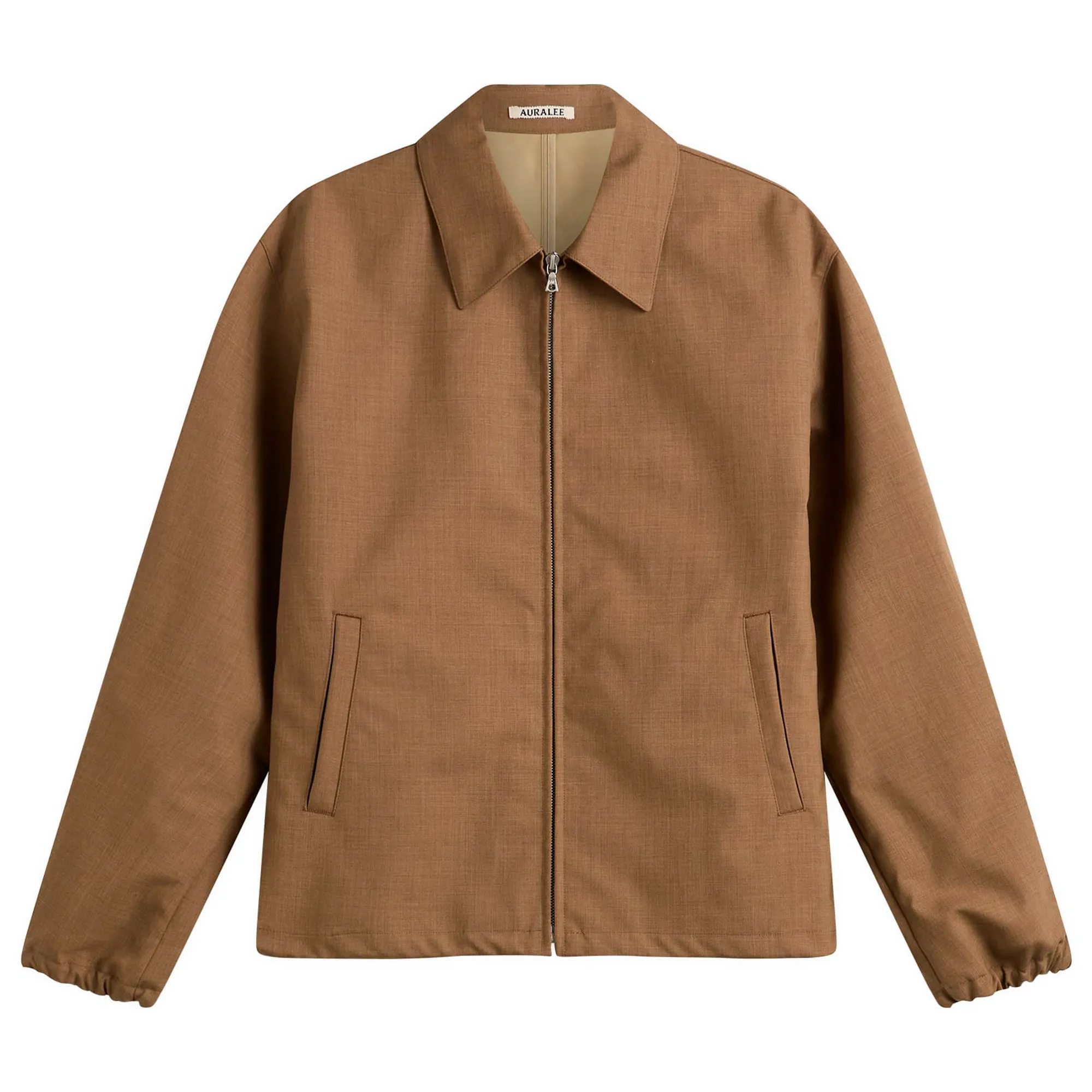 Auralee Men's Bonded Tropical Wool Zip Blouson Top Brown