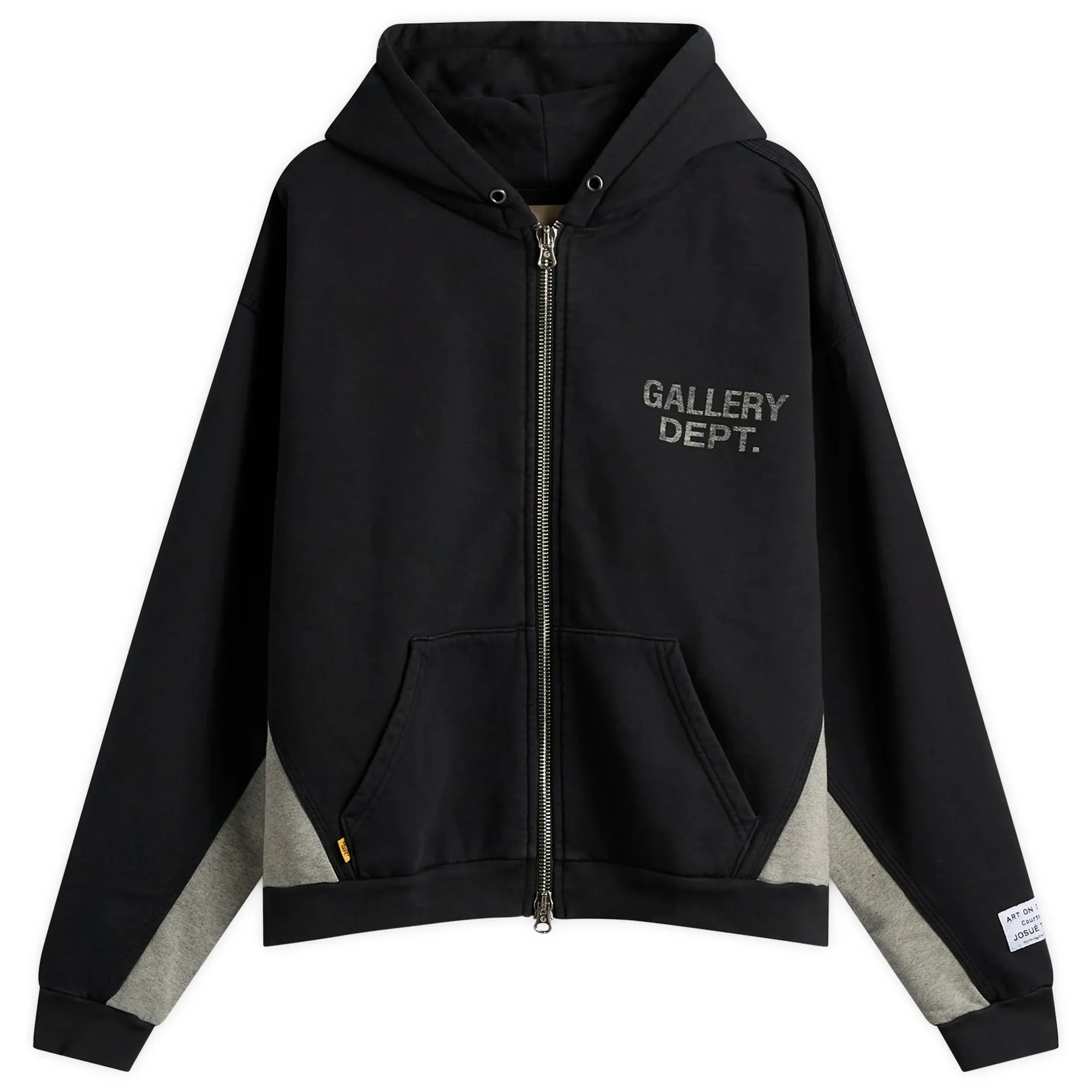 Gallery Dept Men's. Contrast Panel Zip Hoodie Washed Black/Heather Grey