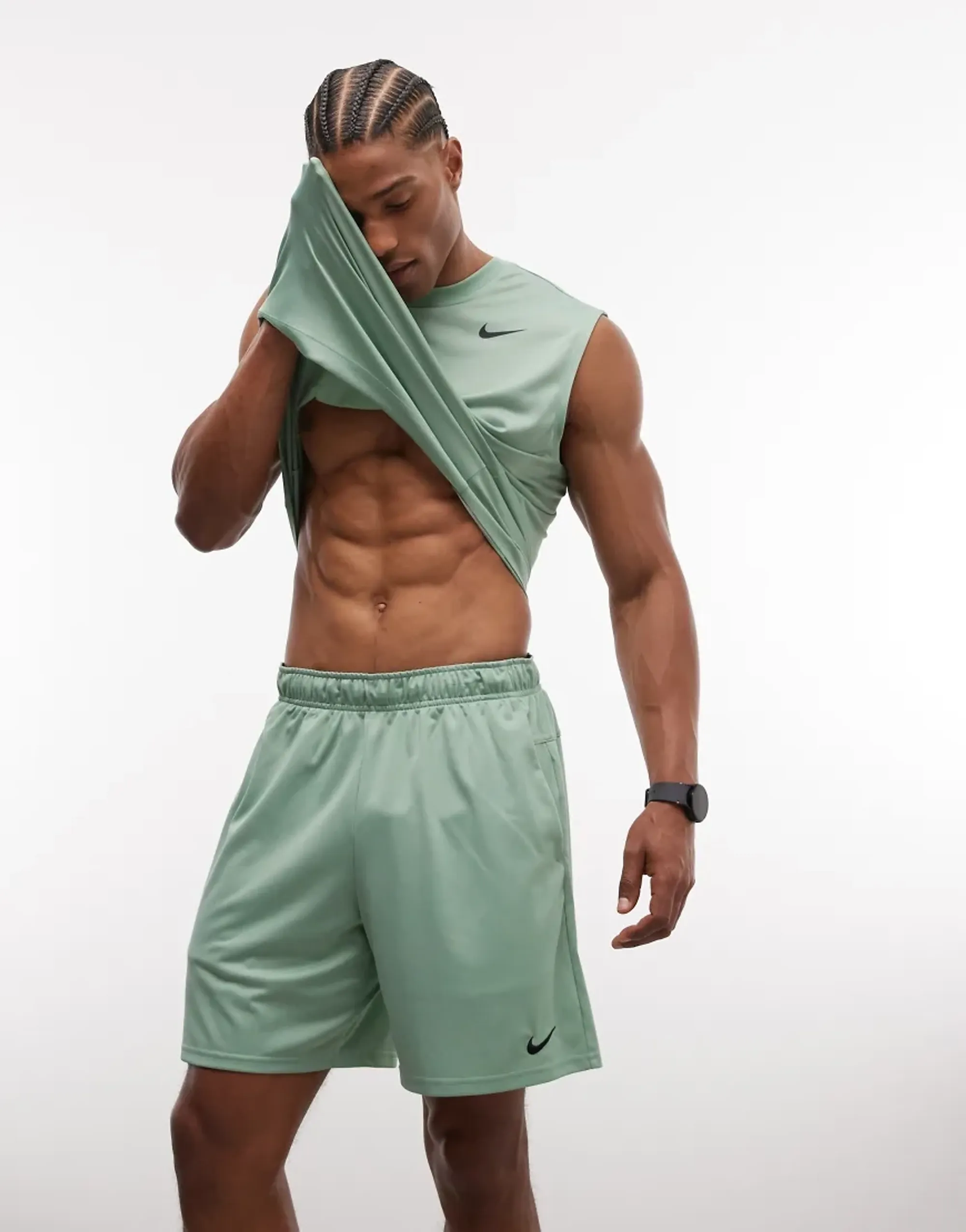 Nike Training Dri-Fit Flex 7 Inch Shorts In Green-Grey