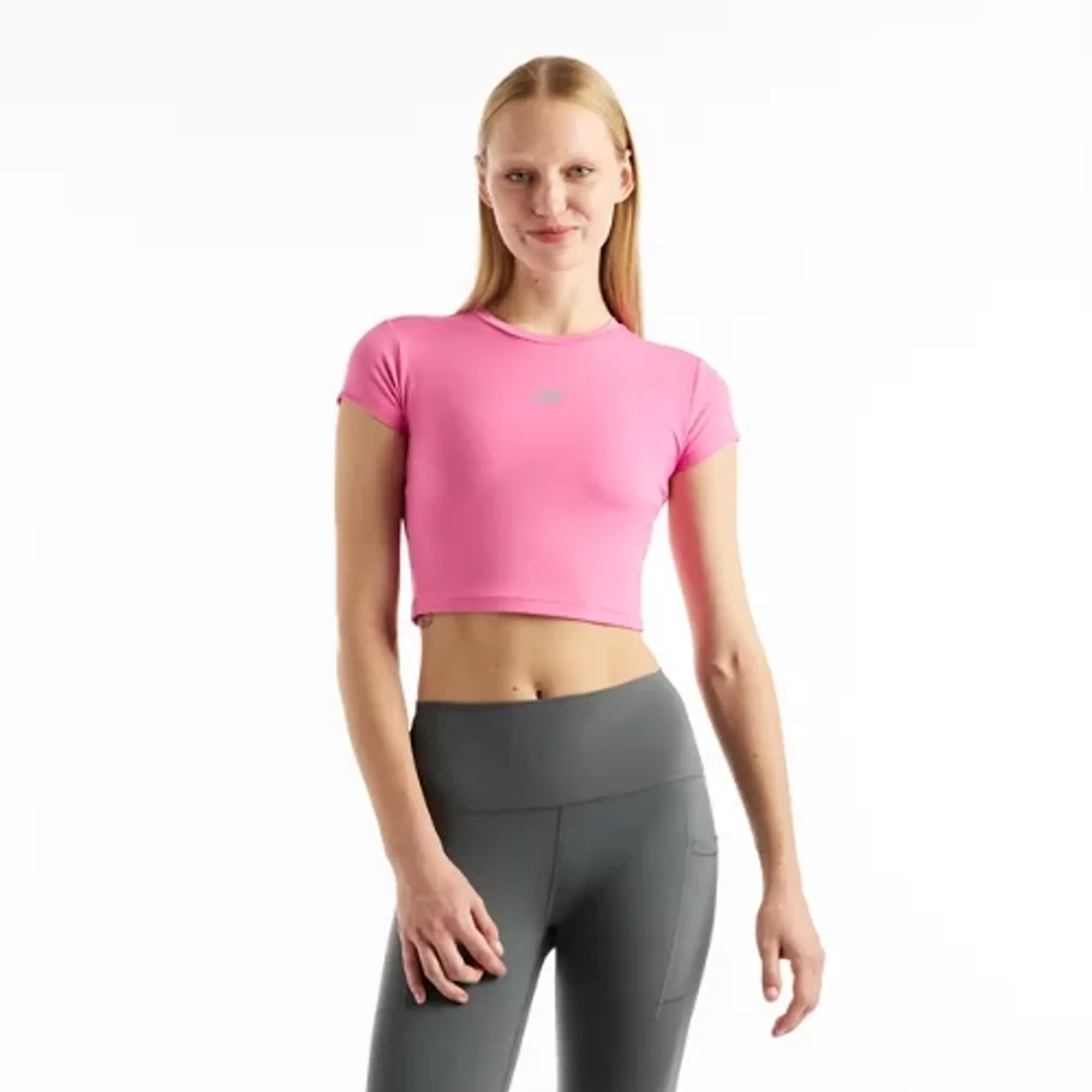 New Balance Women's NB Harmony Fitted T-Shirt in Pink Poly Knit