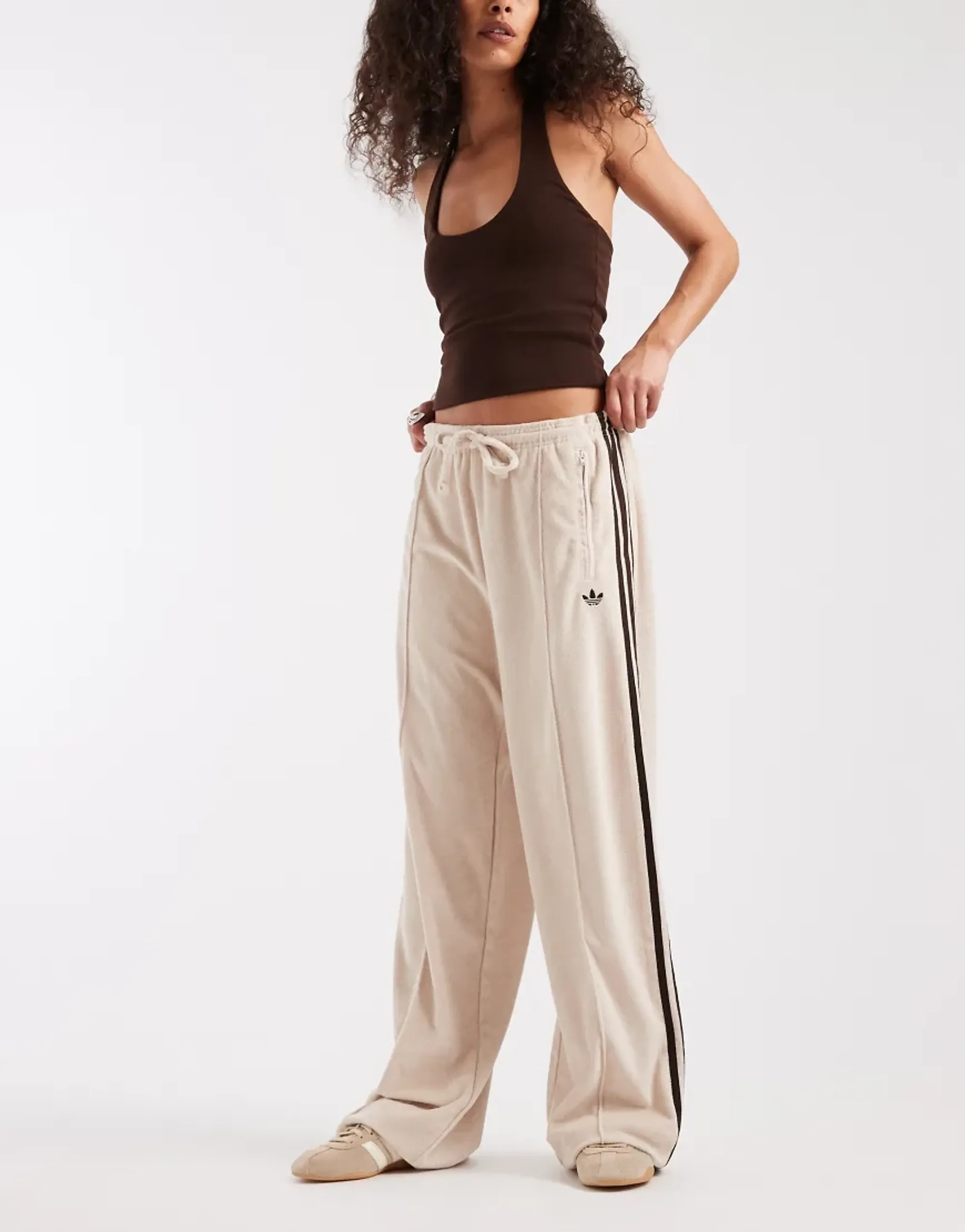 Adidas Originals Terry Towel Track Pants In Beige-Neutral
