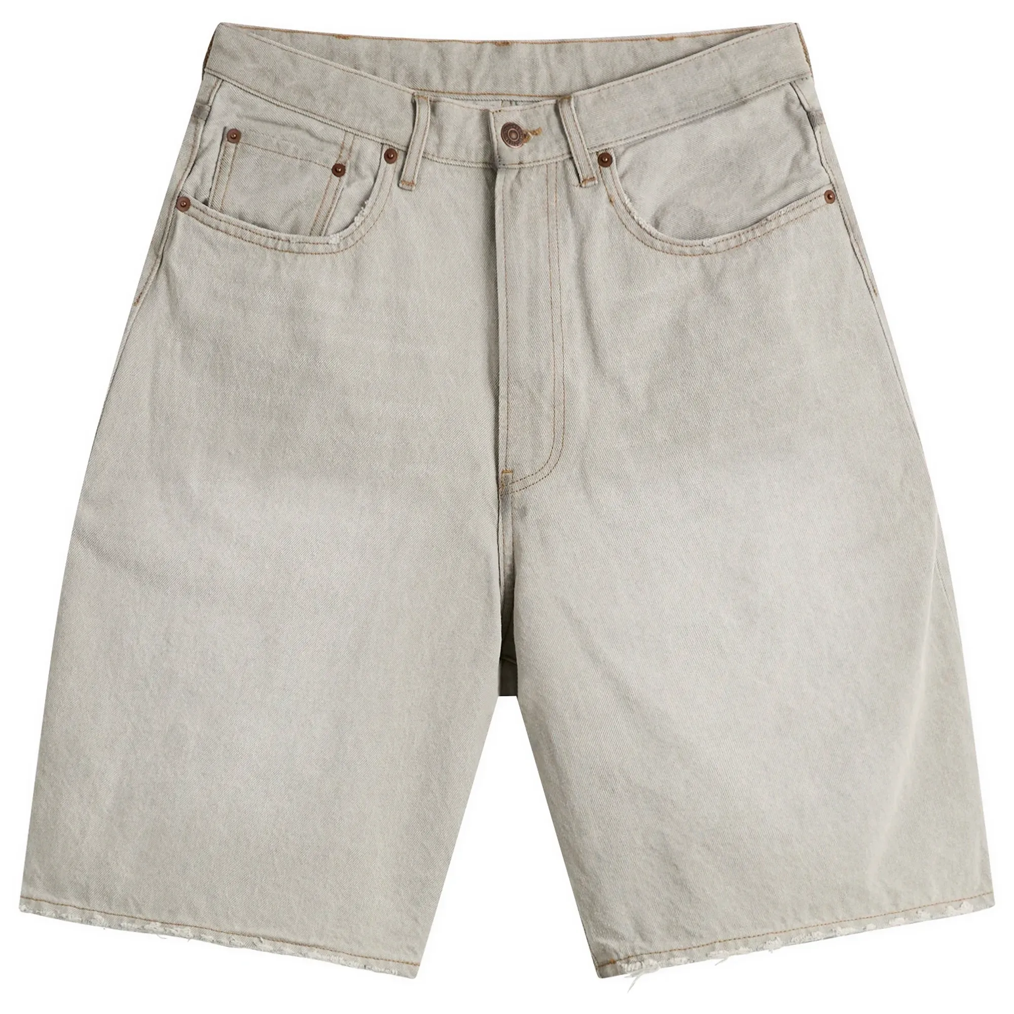 BEAMS Men's Damage Denim Shorts Fade Chacoal