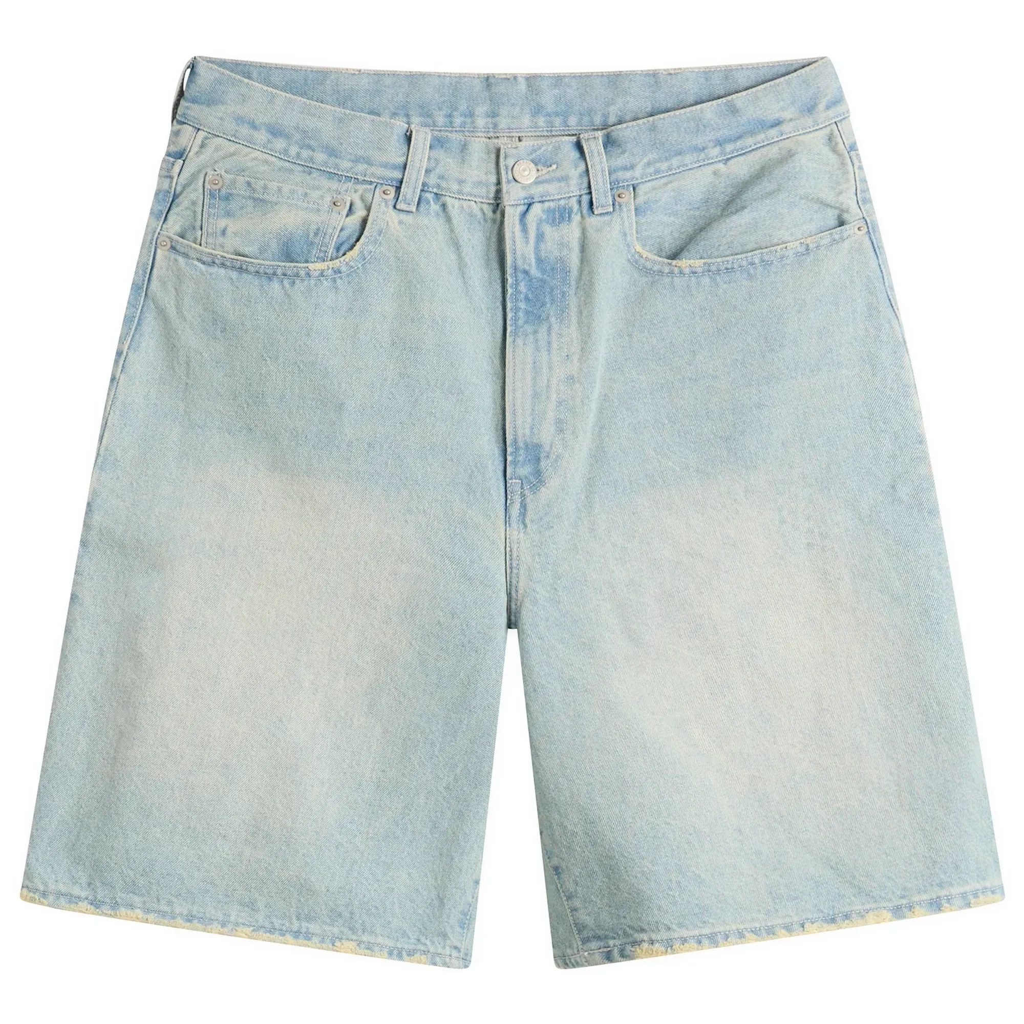 BEAMS Men's Damage Denim Shorts Ice Wash