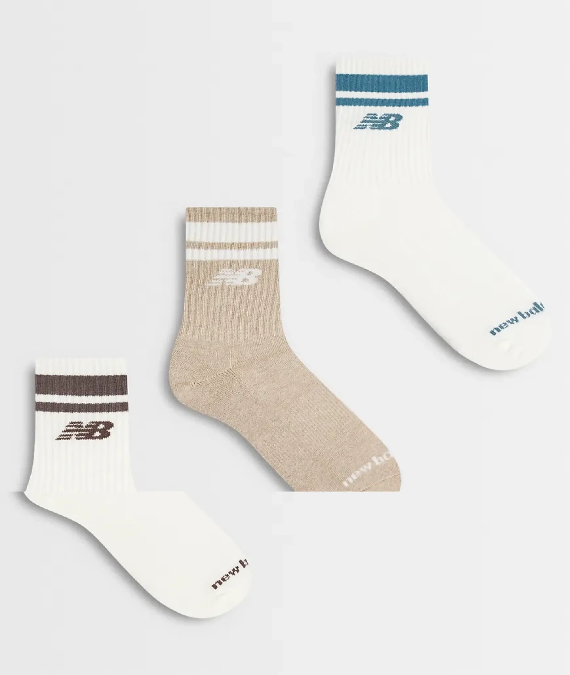 New Balance 3 Pack Stripe Midcalf Socks In Off-White And Beige-Multi