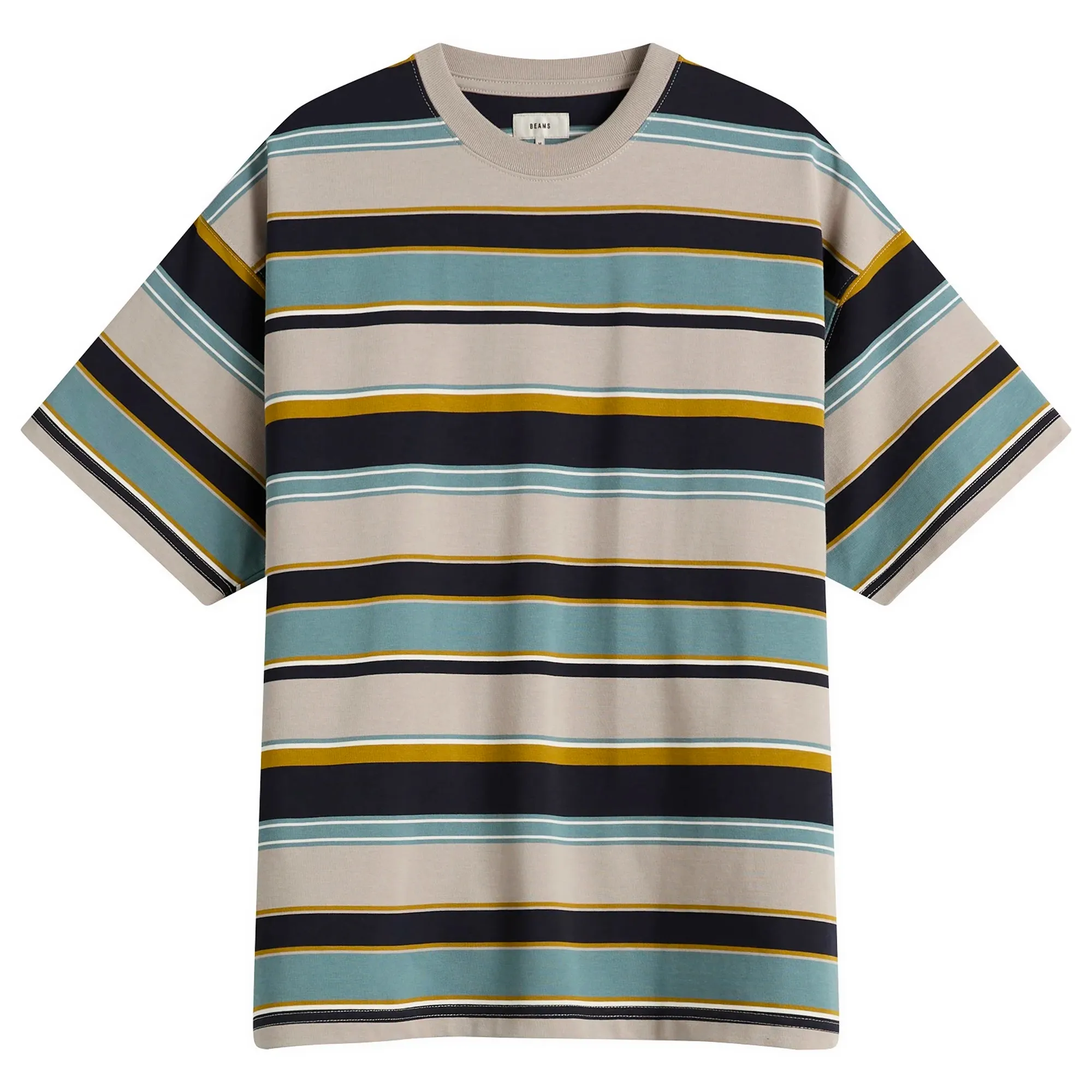 BEAMS Men's Multi Stripe T-Shirt Light Grey