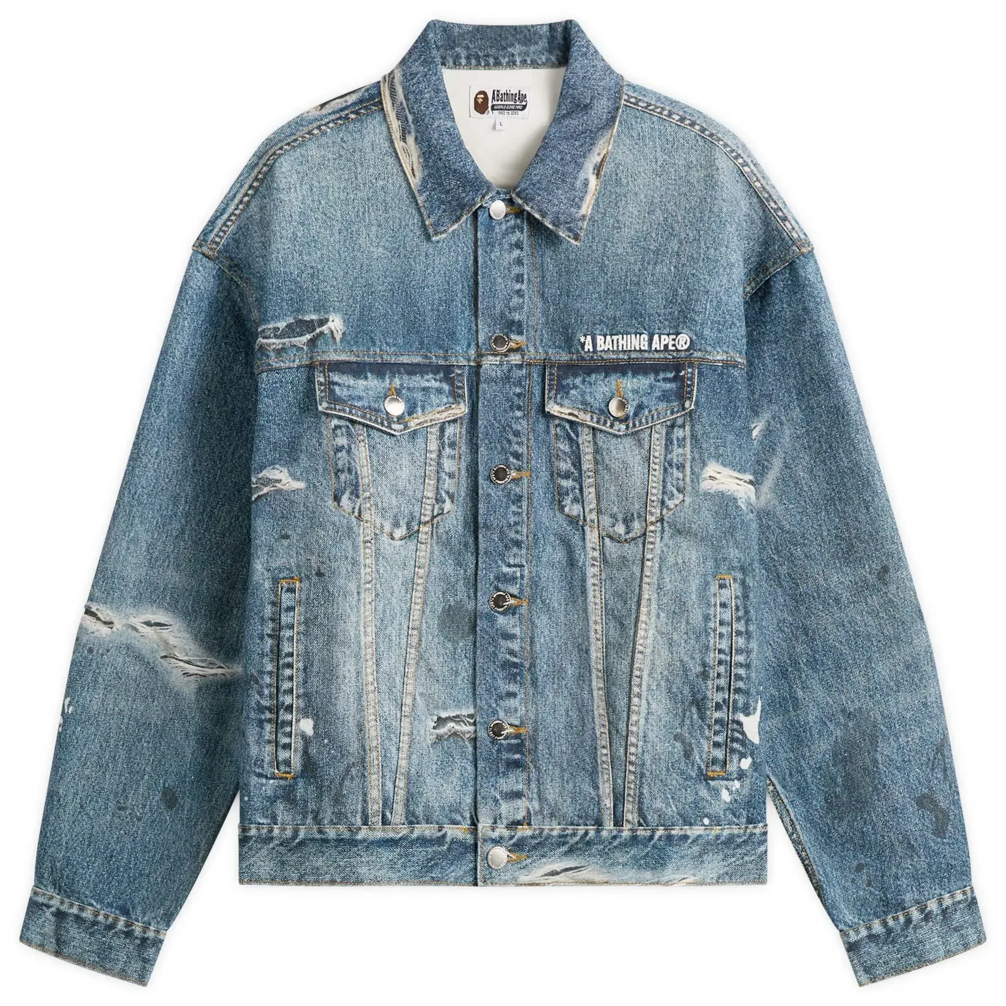 A Bathing Ape Men's Fake Print Trucker Jacket Light Indigo