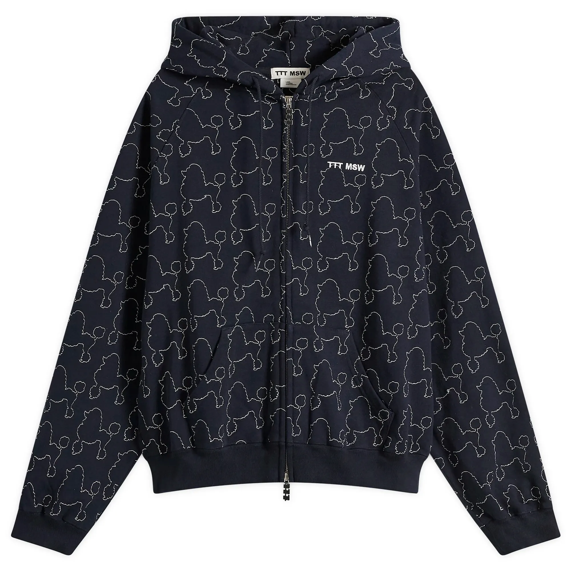 TTT MSW Men's Dog Embroidery Zip Hoodie Navy
