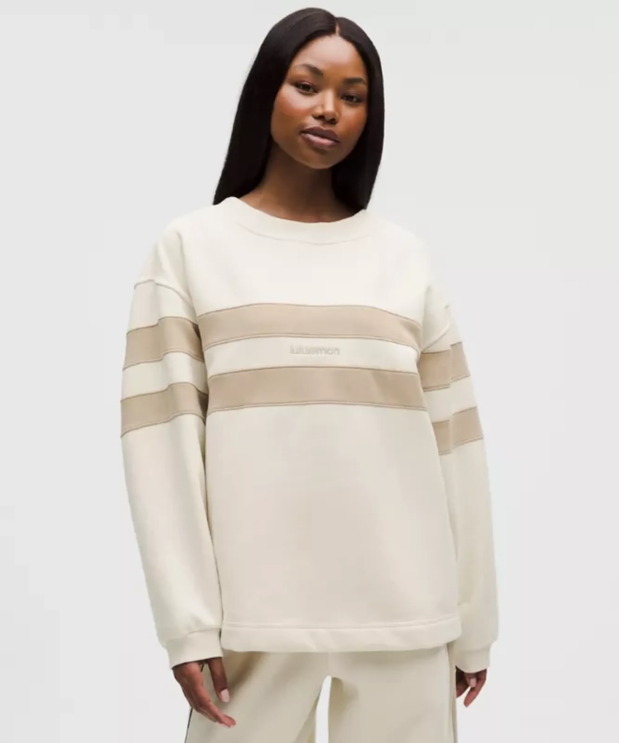 lululemon – Women's Steady State Oversized Pullover Sweater Stripe – Color Khaki/White – Size Large