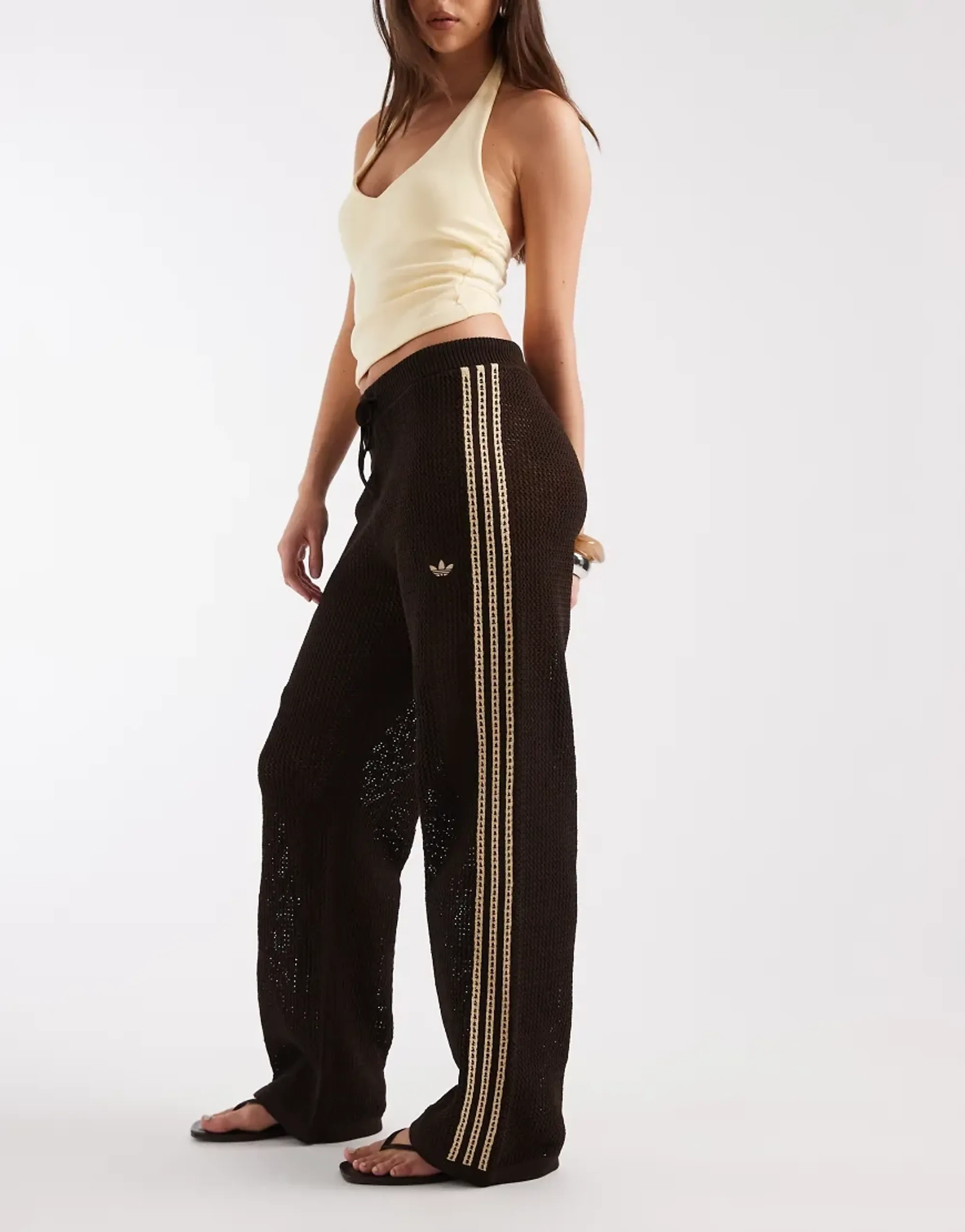 Adidas Originals Crochet Track Pants In Brown