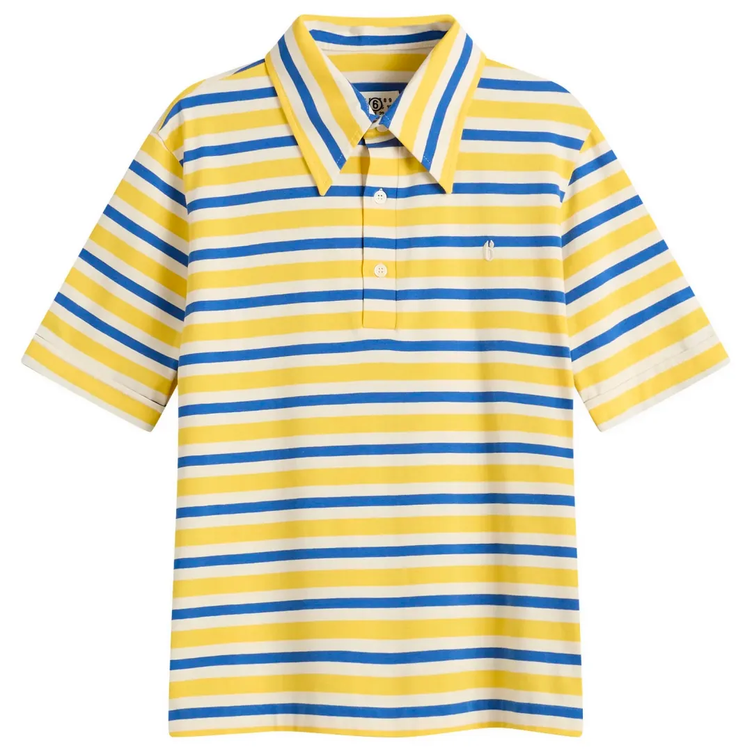 MM6 Maison Margiela Men's Stripe Polo Shirt Yellow/Blue/Off White