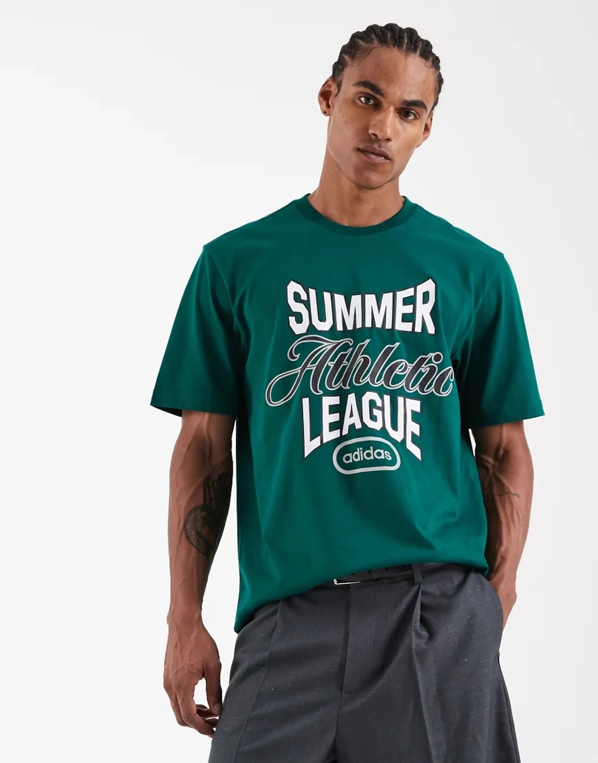 Adidas Originals Summer League Spell Out Graphic T-Shirt In Green