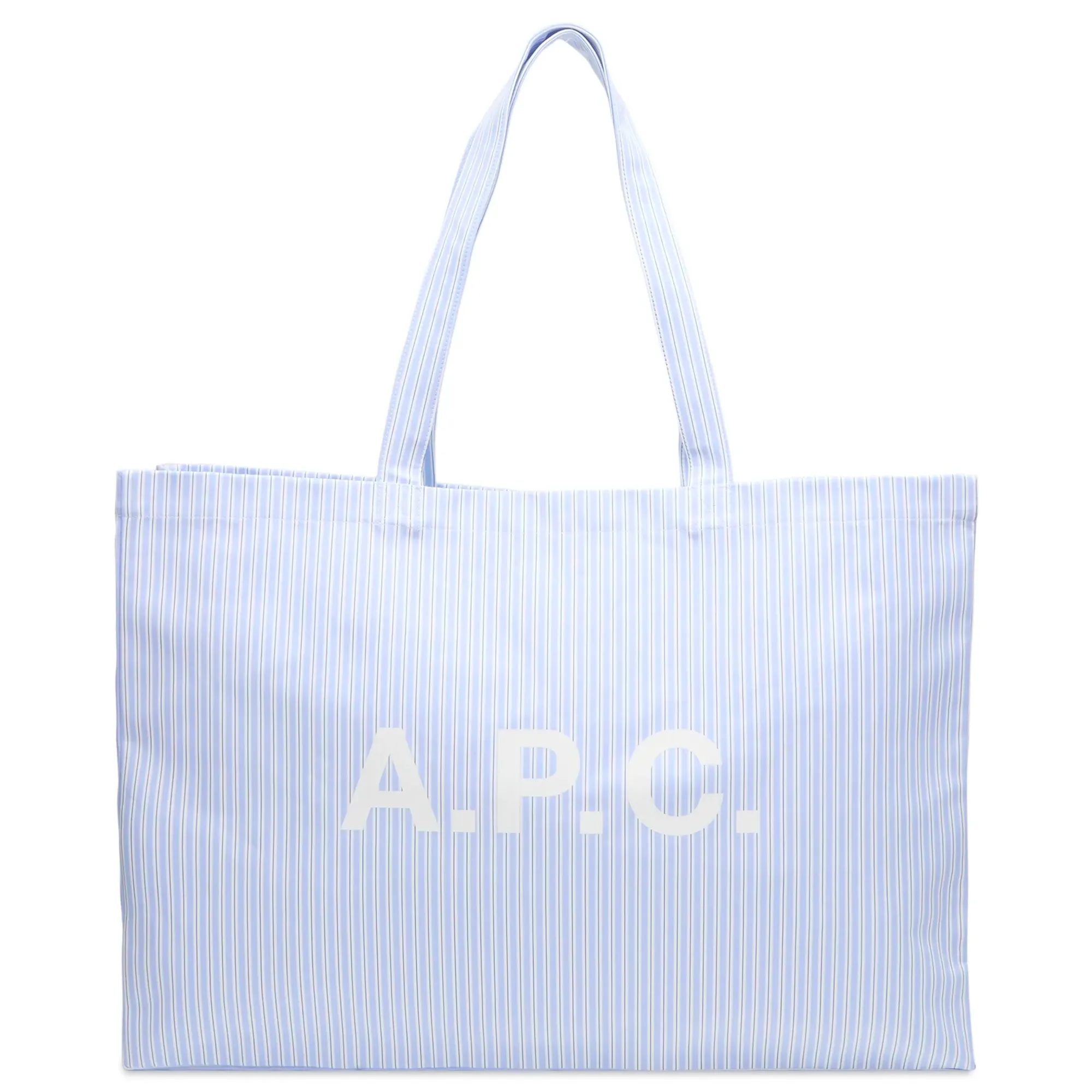 A.P.C. Men's Striped Poplin Diane Shopping Tote Light Blue