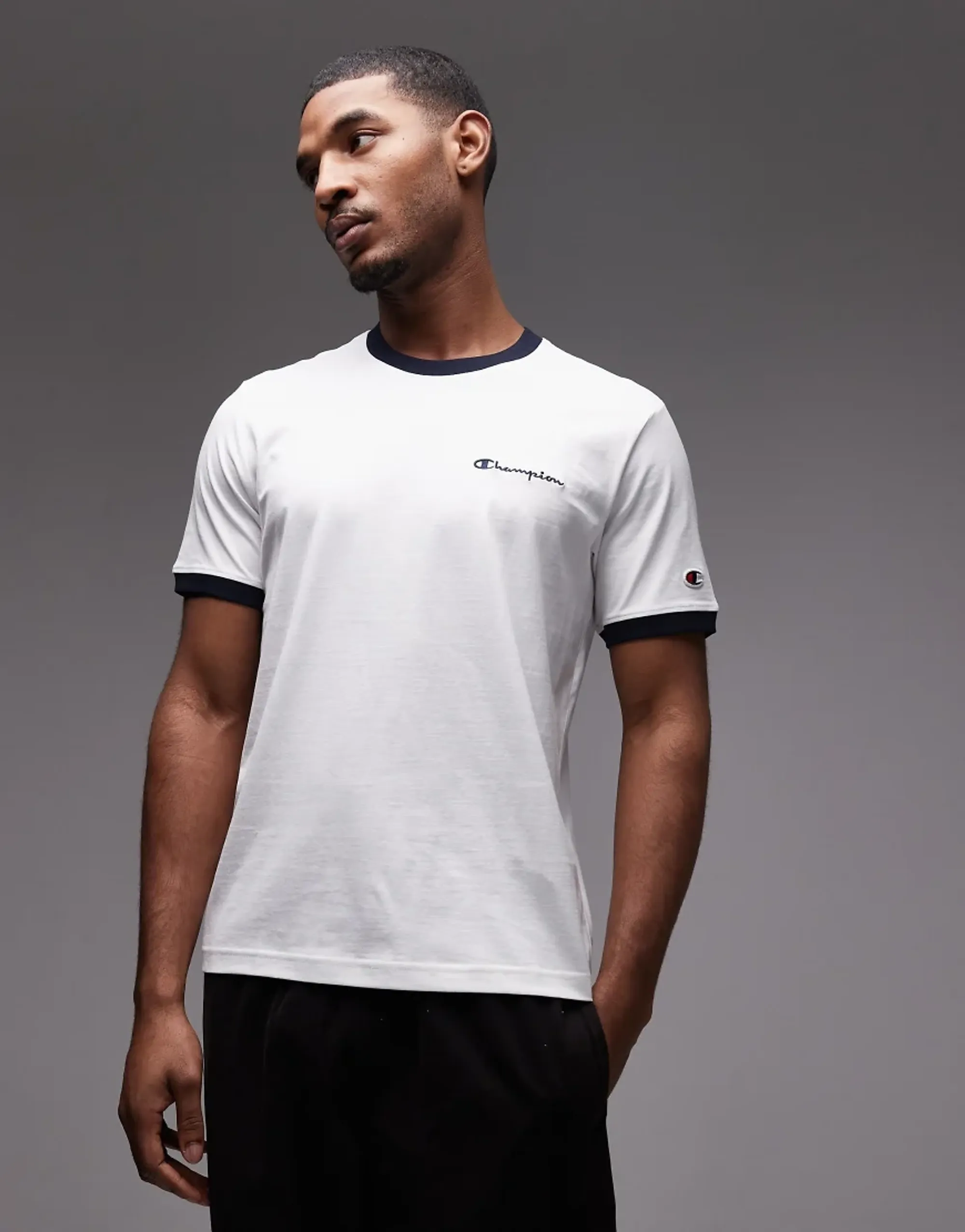 Champion Ringer T-Shirt In White And Black