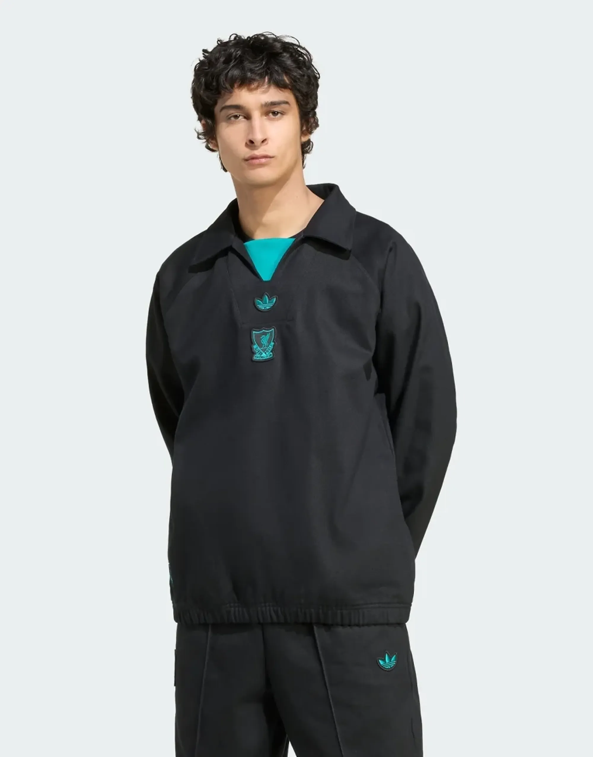 Adidas Originals Liverpool Fc Terrace Icons Drill Top In Black