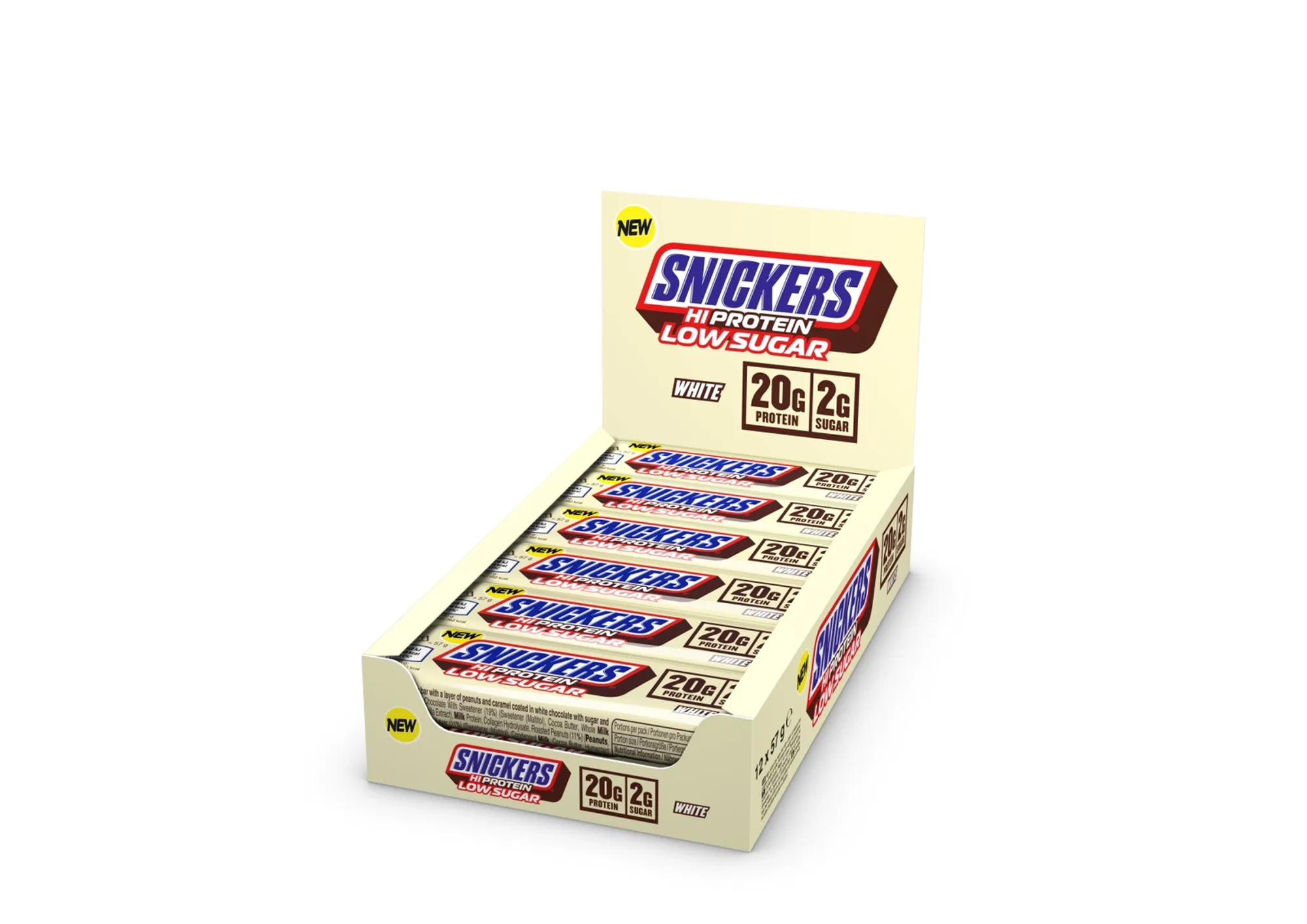 SNICKERS® White Choc HiProtein Low Sugar Bars | 12 x 57g