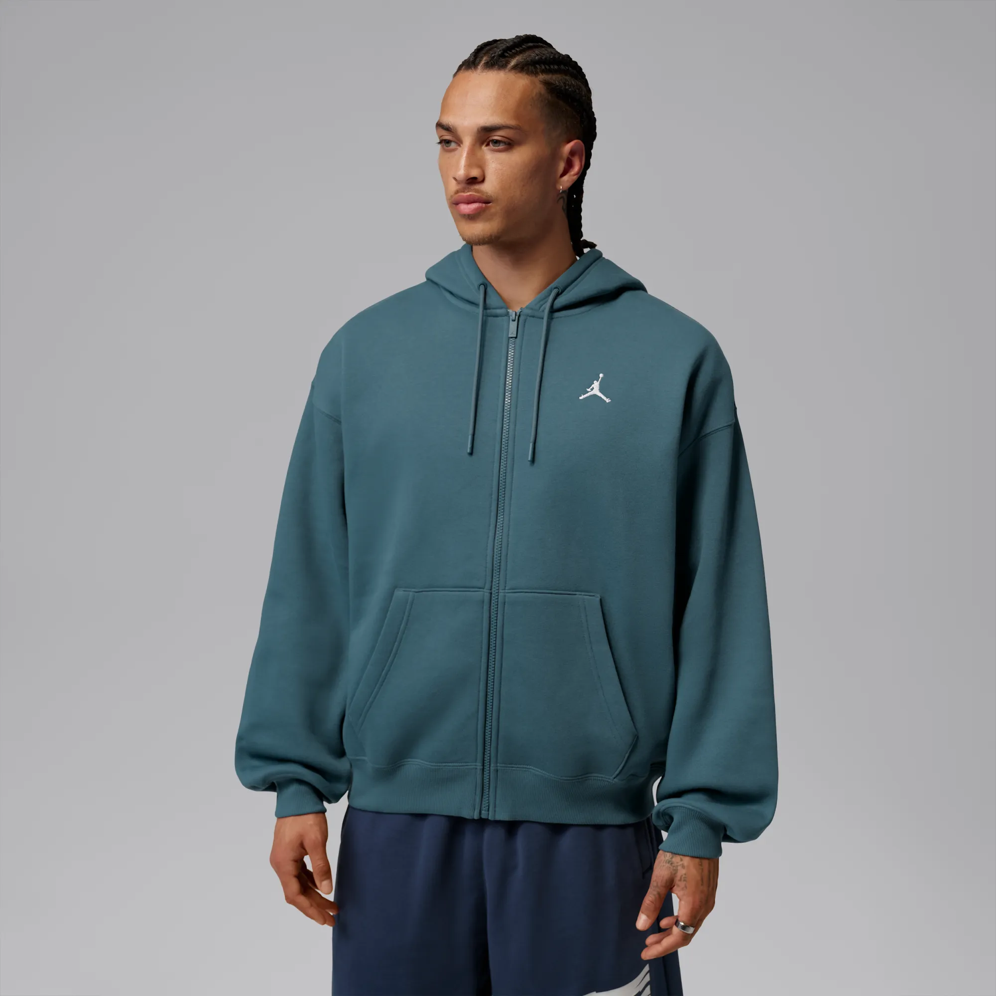 Nike Jordan Brooklyn Fleece Men's Oversized Full-Zip Hoodie - Blue - Cotton/Polyester