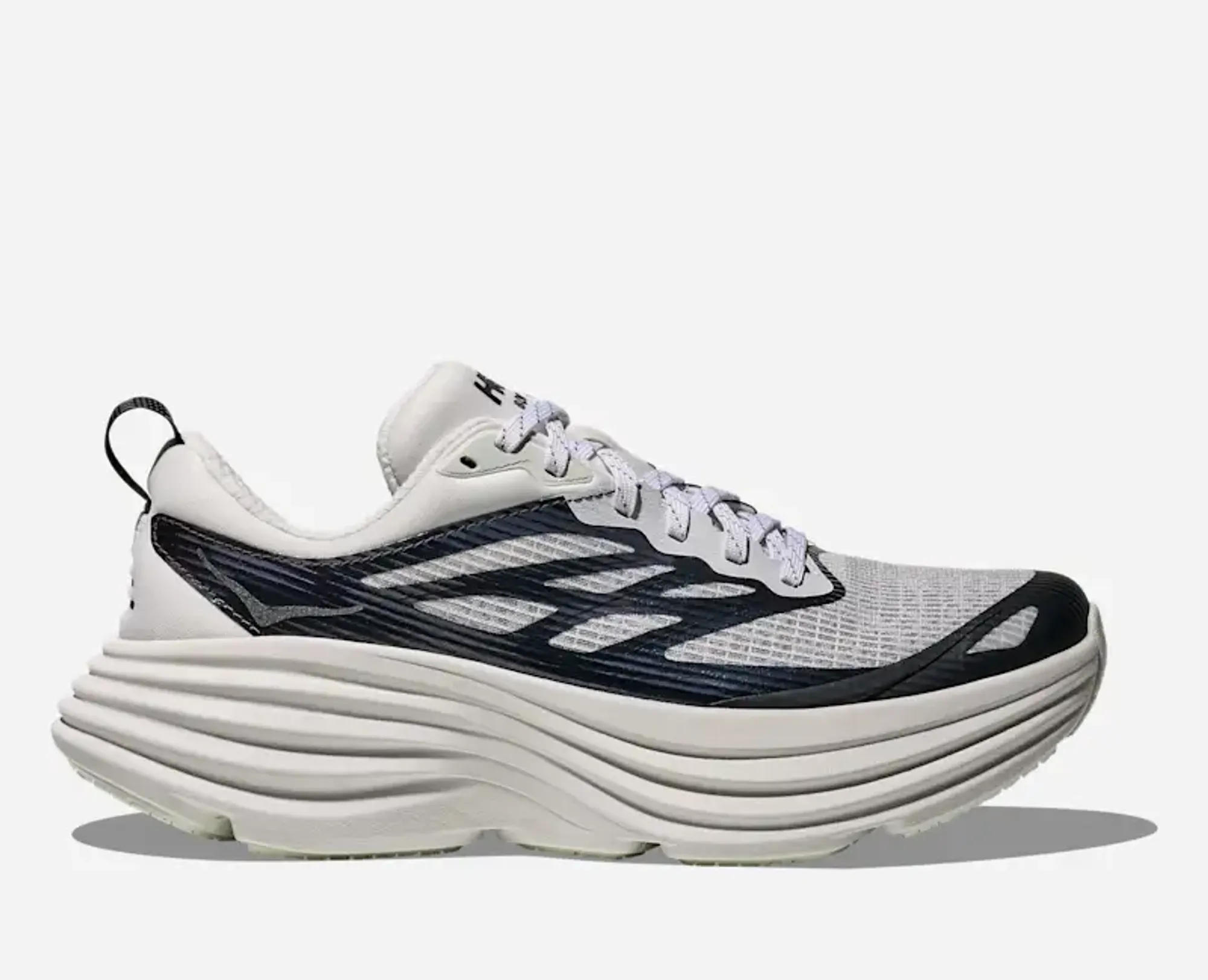 Hoka Stealth/Tech Bondi 8 Caged Lifestyle Shoes In Frost/Metallic Black