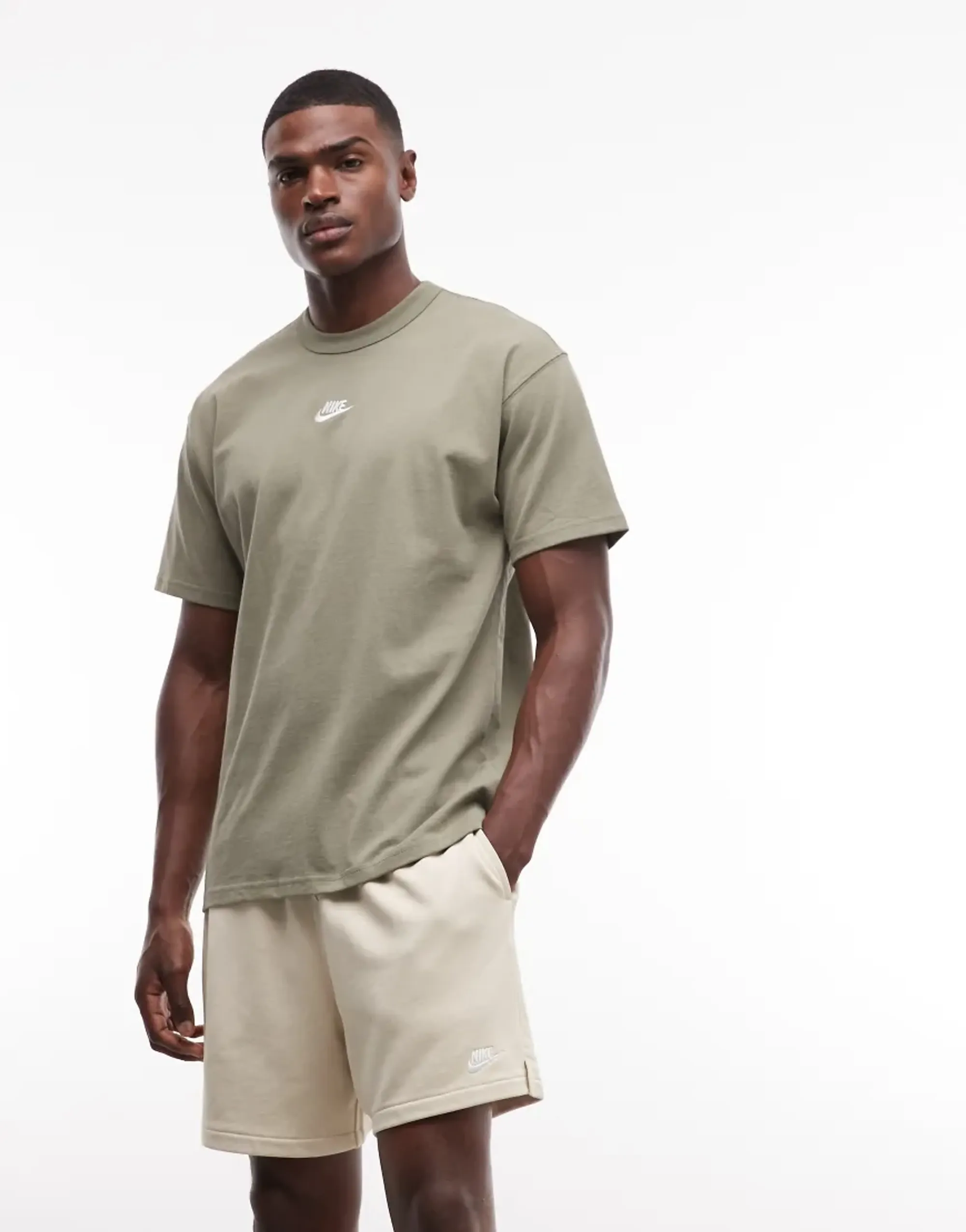 Nike Club French Terry Shorts In Beige-White