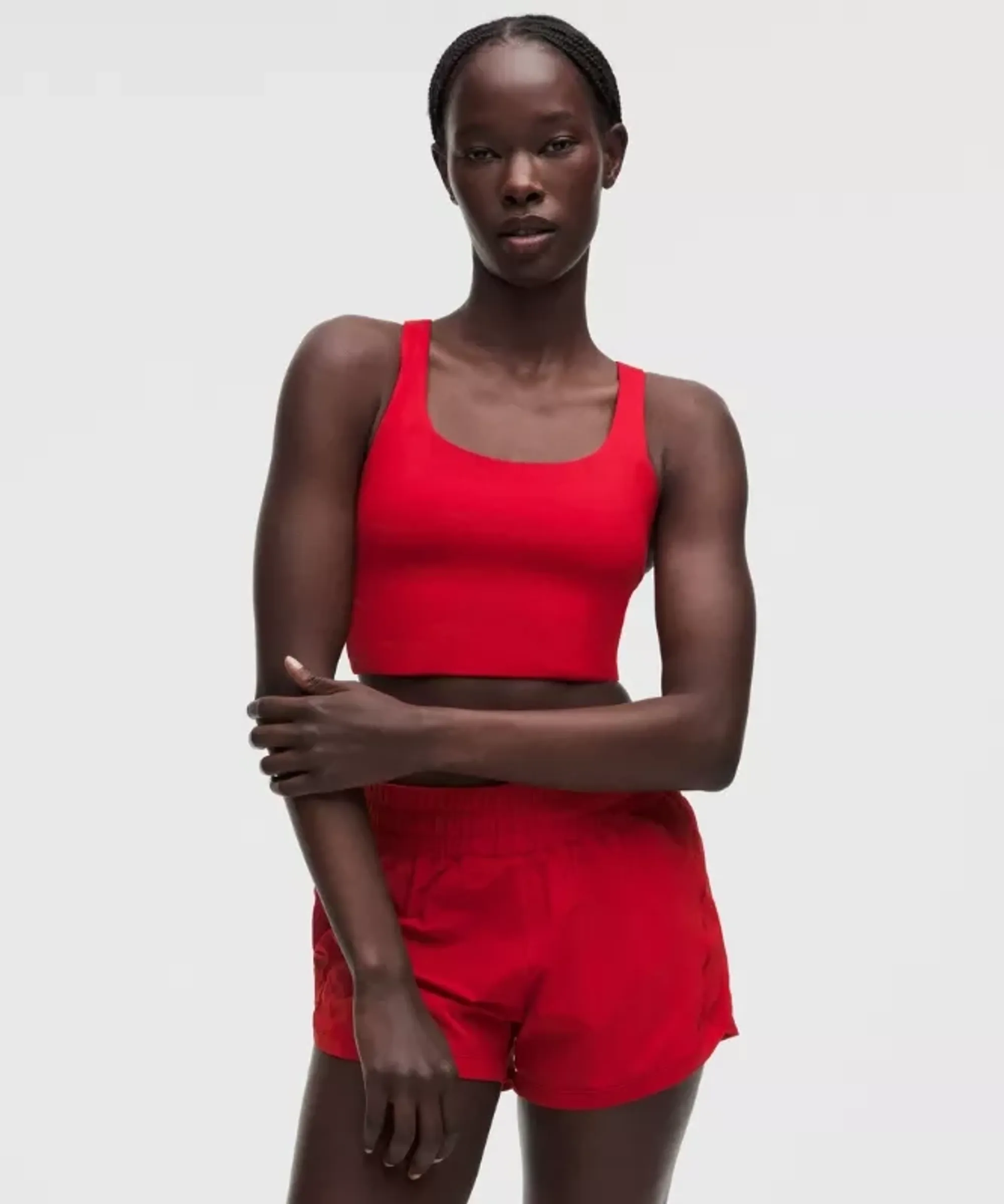 lululemon – Women's Energy Longline Sports Bra Medium Support, B-D Cups Evolve – Color Red/Neon – Size XL