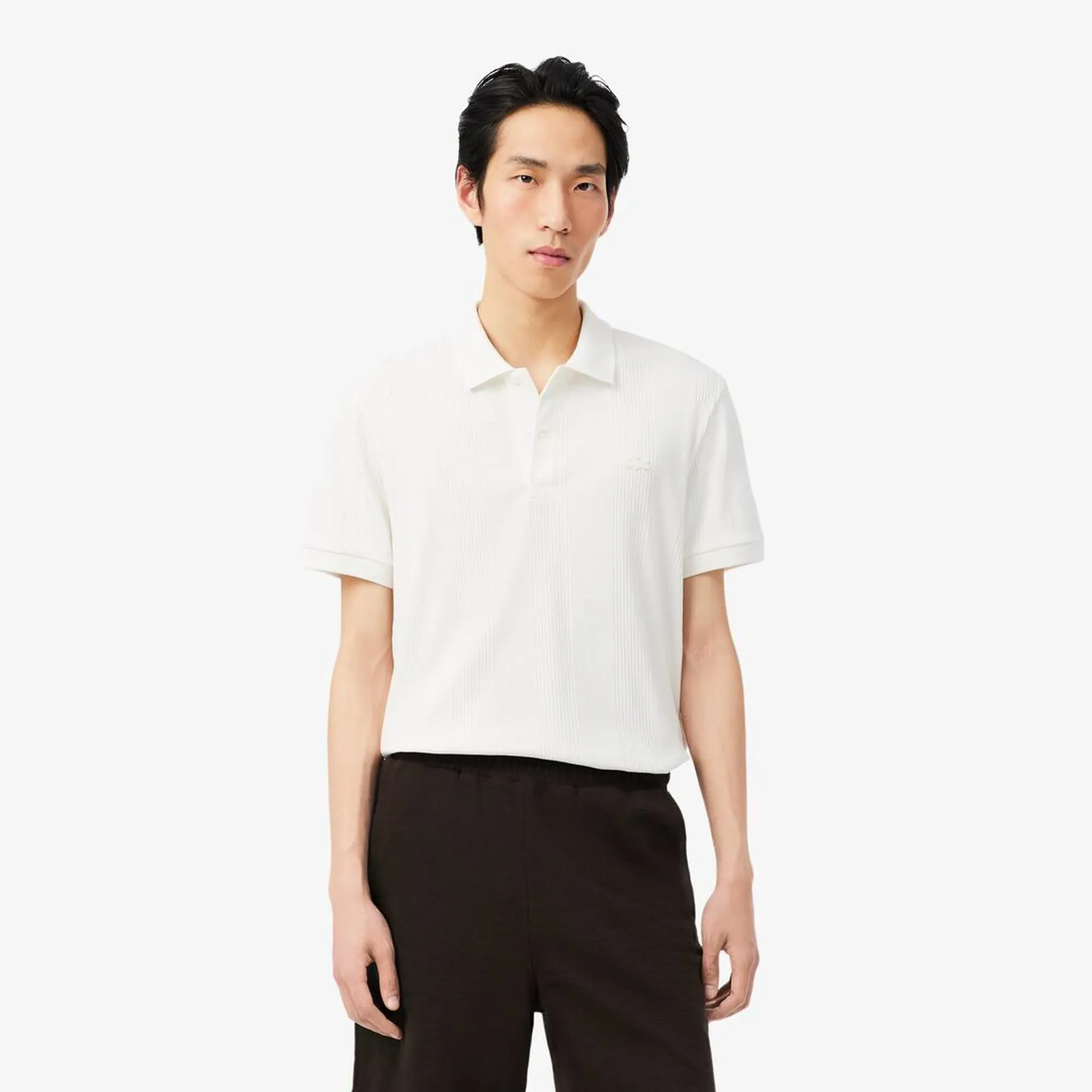 Lacoste Regular Fit Ribbed Knit Polo Shirt - White