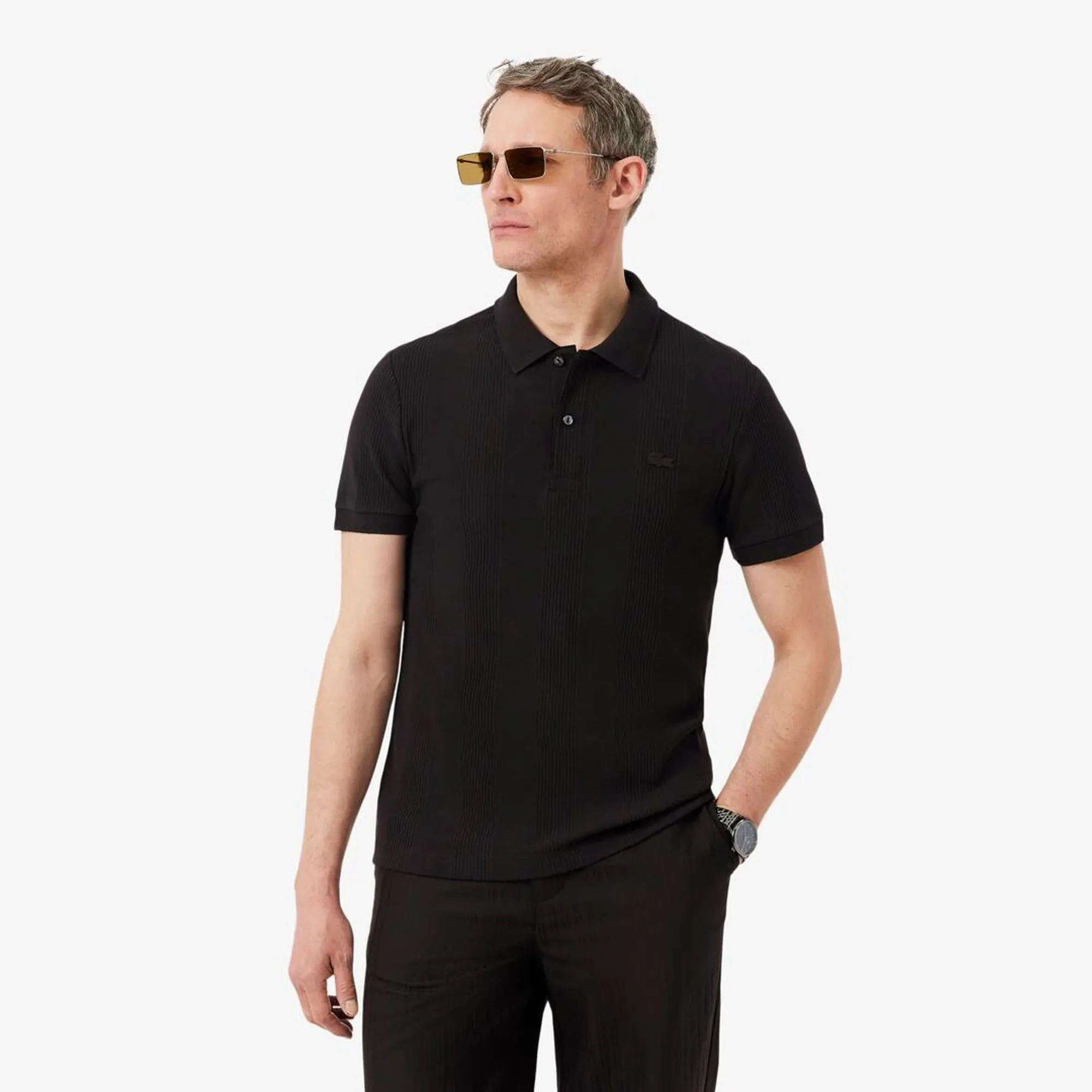 Lacoste Regular Fit Ribbed Knit Polo Shirt - Brown
