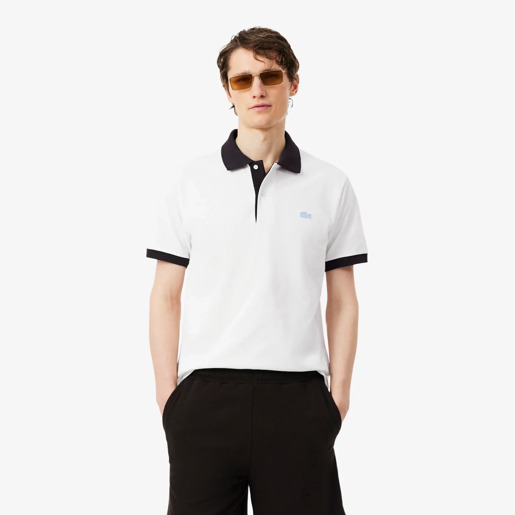 Lacoste Classic Fit Contrast Rib Polo Shirt - Blanc / Marron