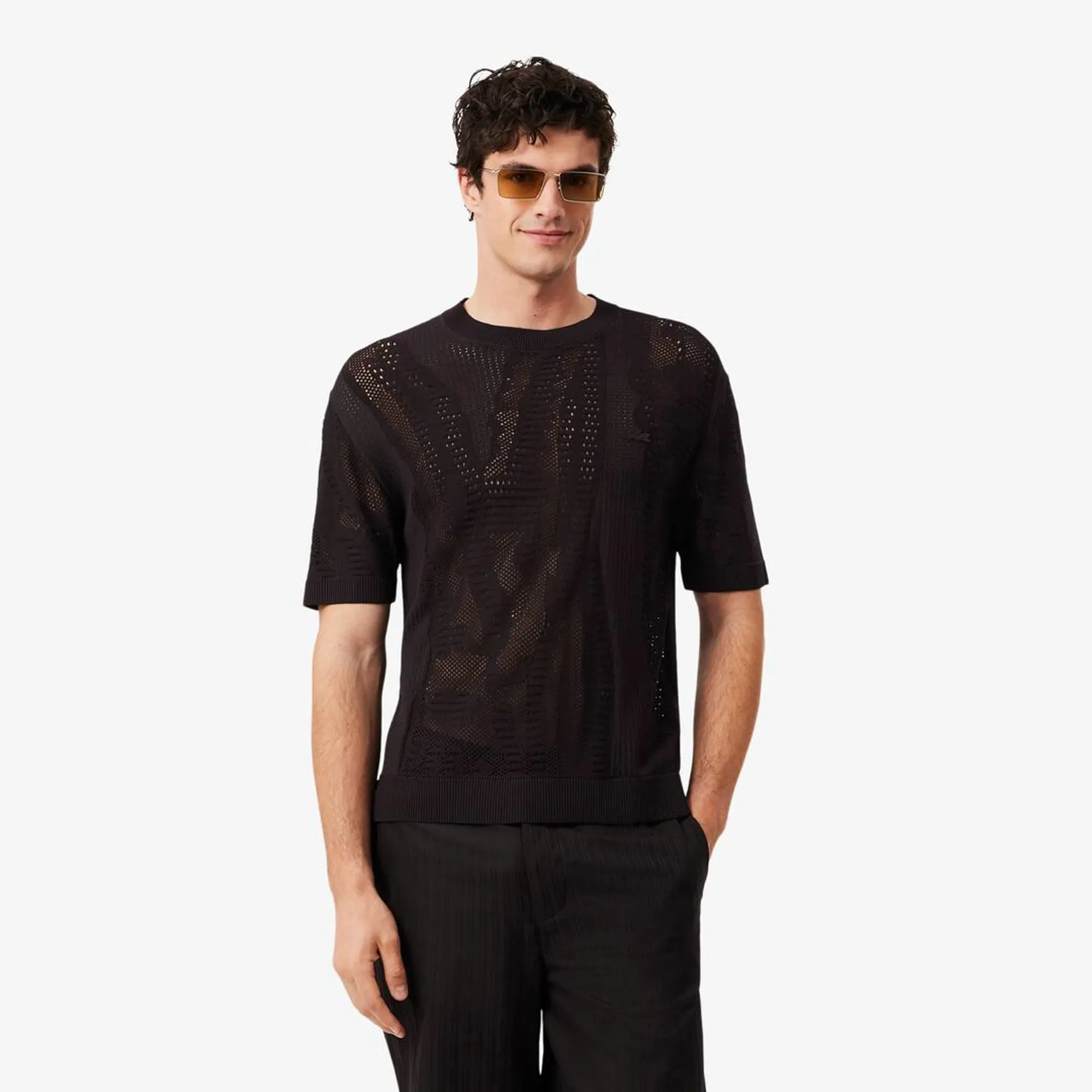 Lacoste Relaxed Fit Short Sleeved Printed Sweater - Brown