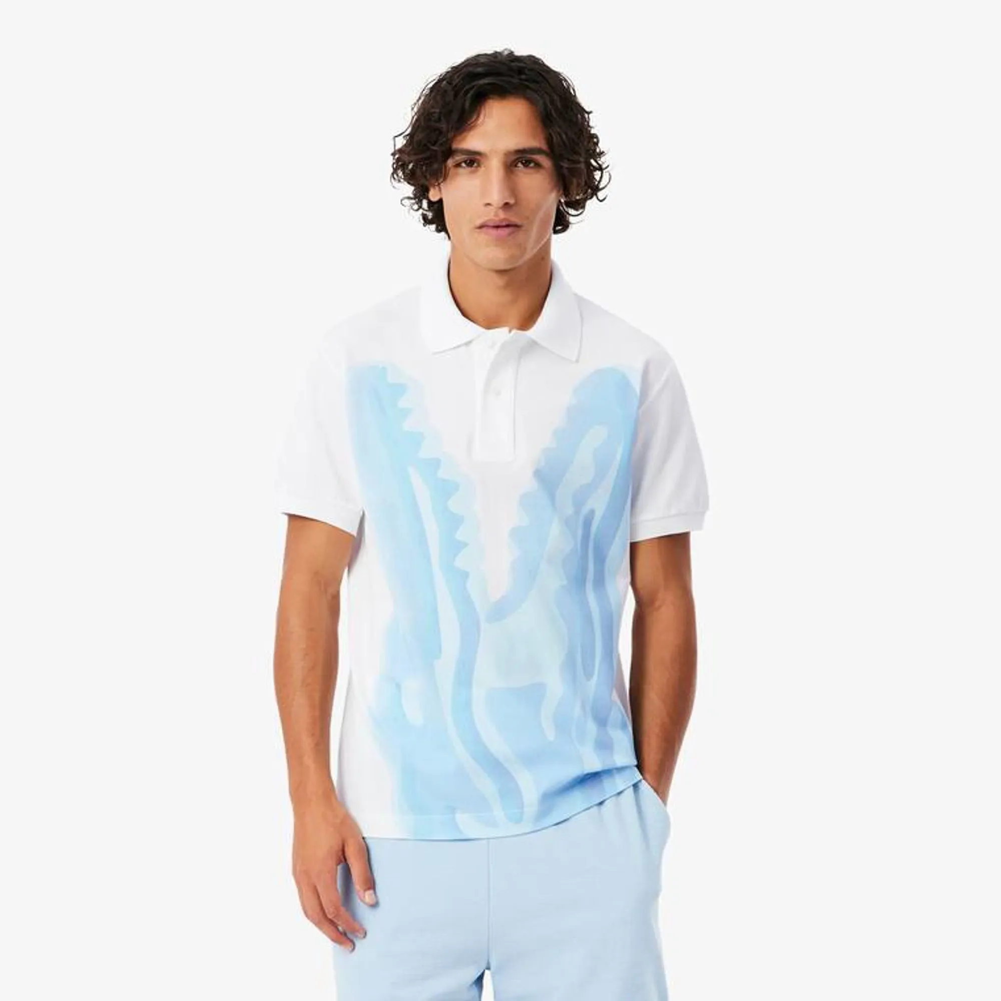 Lacoste Classic Fit Printed Piqué Polo Shirt - White